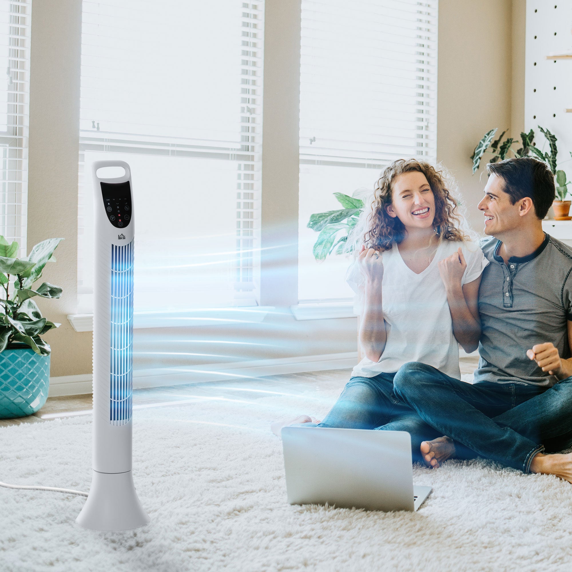 Silent Column Fan 40W Timer 3 Speeds 3 Modes Remote Control 70° Oscillating Touch Control Panel Floor Fan Height 91.5cm White