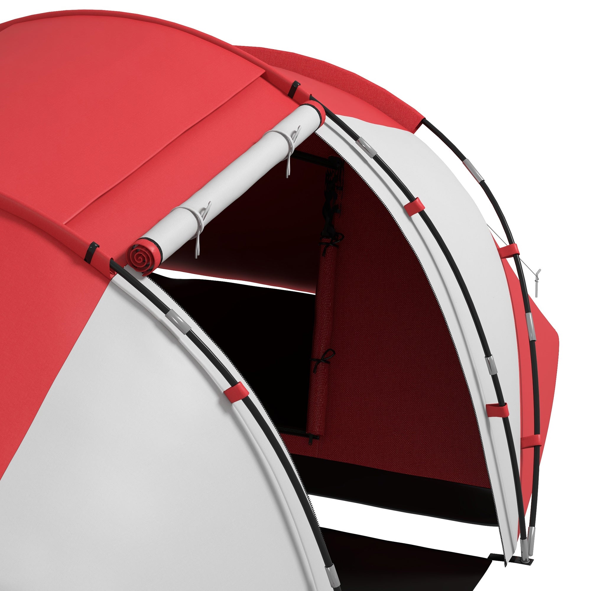 Family Camping Tent 4-6 People Waterproof Dome Tent Lightweight, Ventilated 2 Cabins Window Large Door Easy to Set Up 4.3L x 2.4W x 1.7H m Gray Red