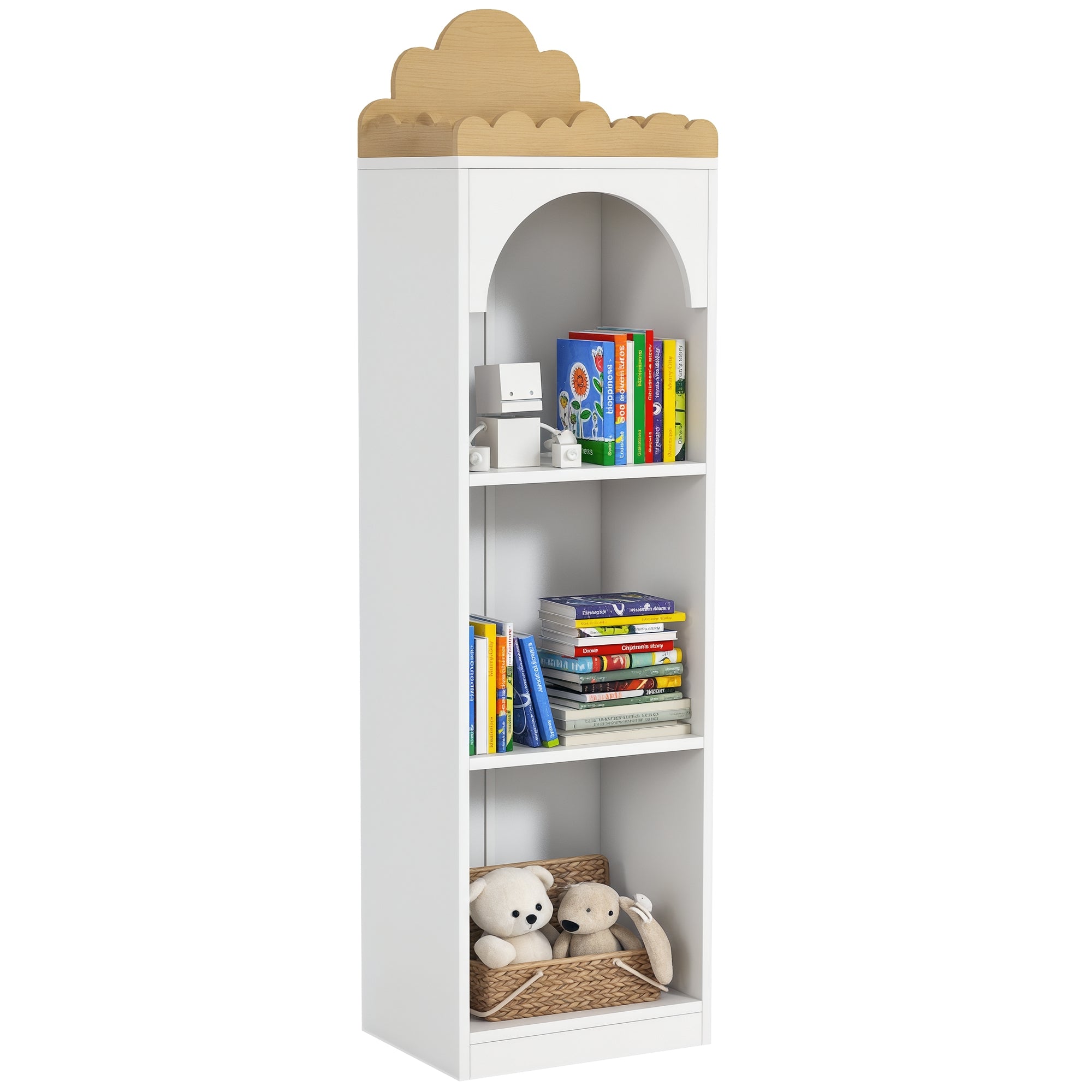 Children's Bookshelf, Toy Shelf, 3 Levels, Cute Cloud Design, Children's Storage Furniture, Children's Book Storage, 40 x 30 x 139.5 cm, for Bedroom, Reading Nook, White