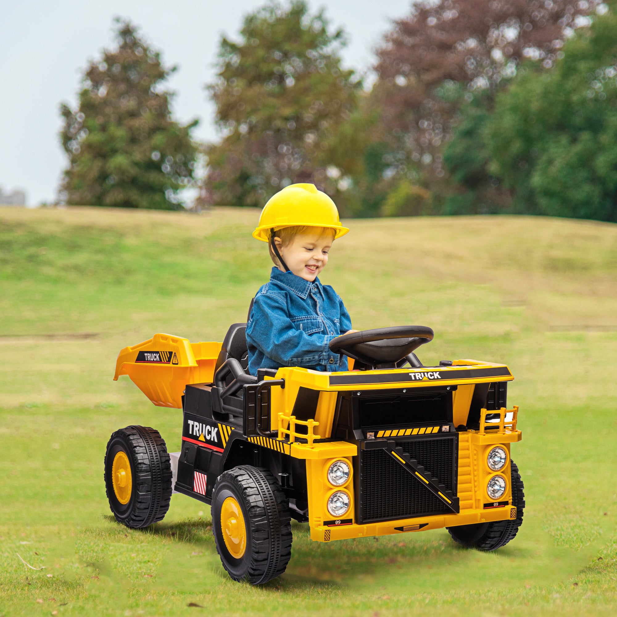 Electric Tractor with Shovel, 12V Kids Ride-On Tractor, Children's Electric Car with MP3 Function, Kids Vehicle with Headlights, 3-6 km/h, for 3-5 Years, Yellow