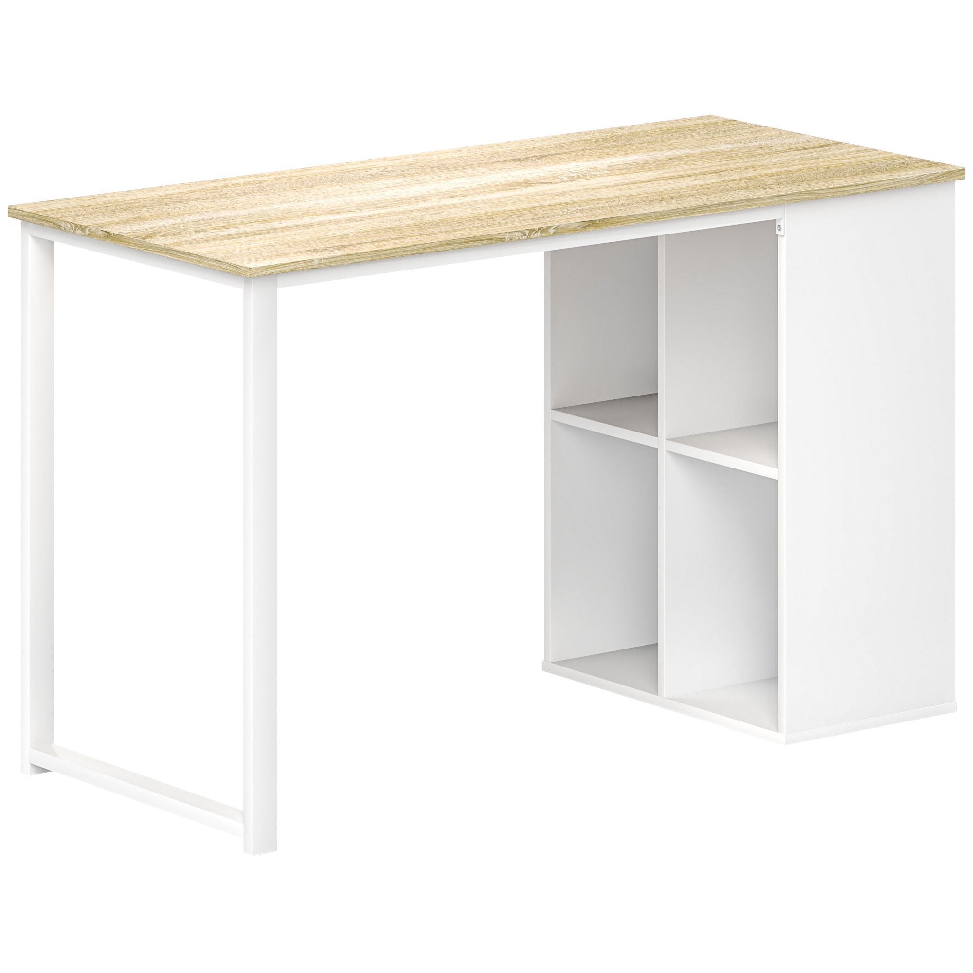 Computer Desk with 4 Open Shelves, 120x54 cm Space-Saving Office Desk, Modern PC Table for Study in Wood, White and Oak