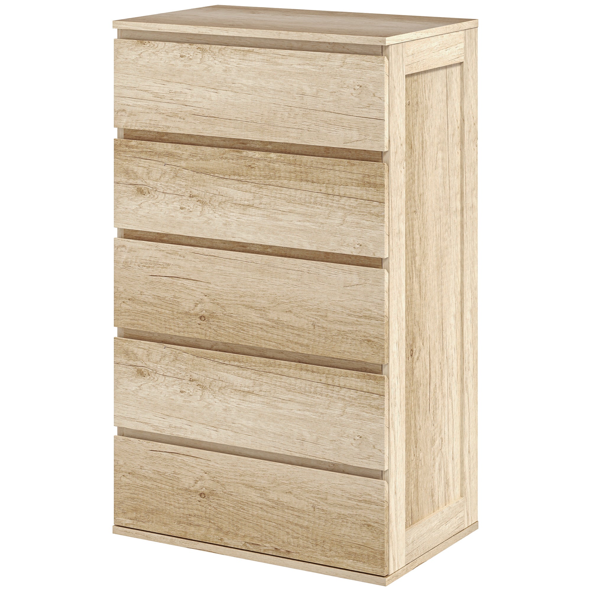 5-Drawer Chest of Drawers Bedroom Storage Unit Modern Style with Soft Close Mechanism - 60 x 38 x 100 cm, Natural Wood