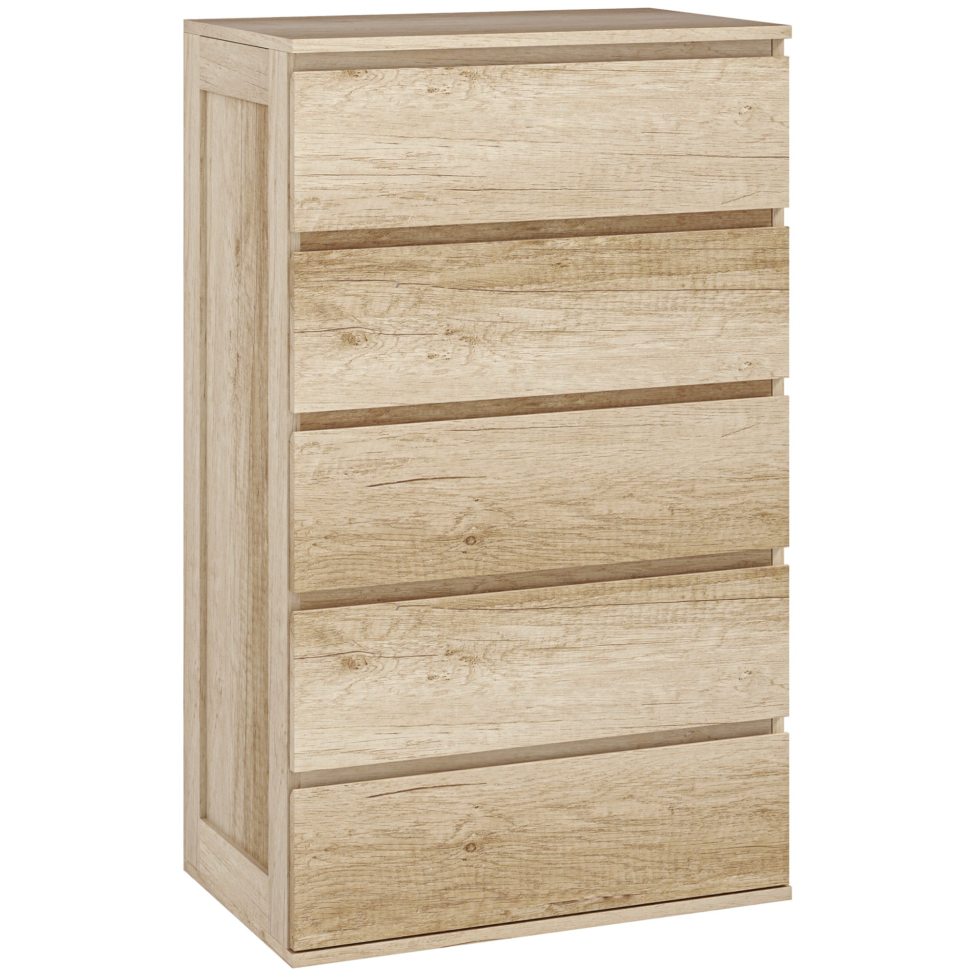 5-Drawer Chest of Drawers Bedroom Storage Unit Modern Style with Soft Close Mechanism - 60 x 38 x 100 cm, Natural Wood