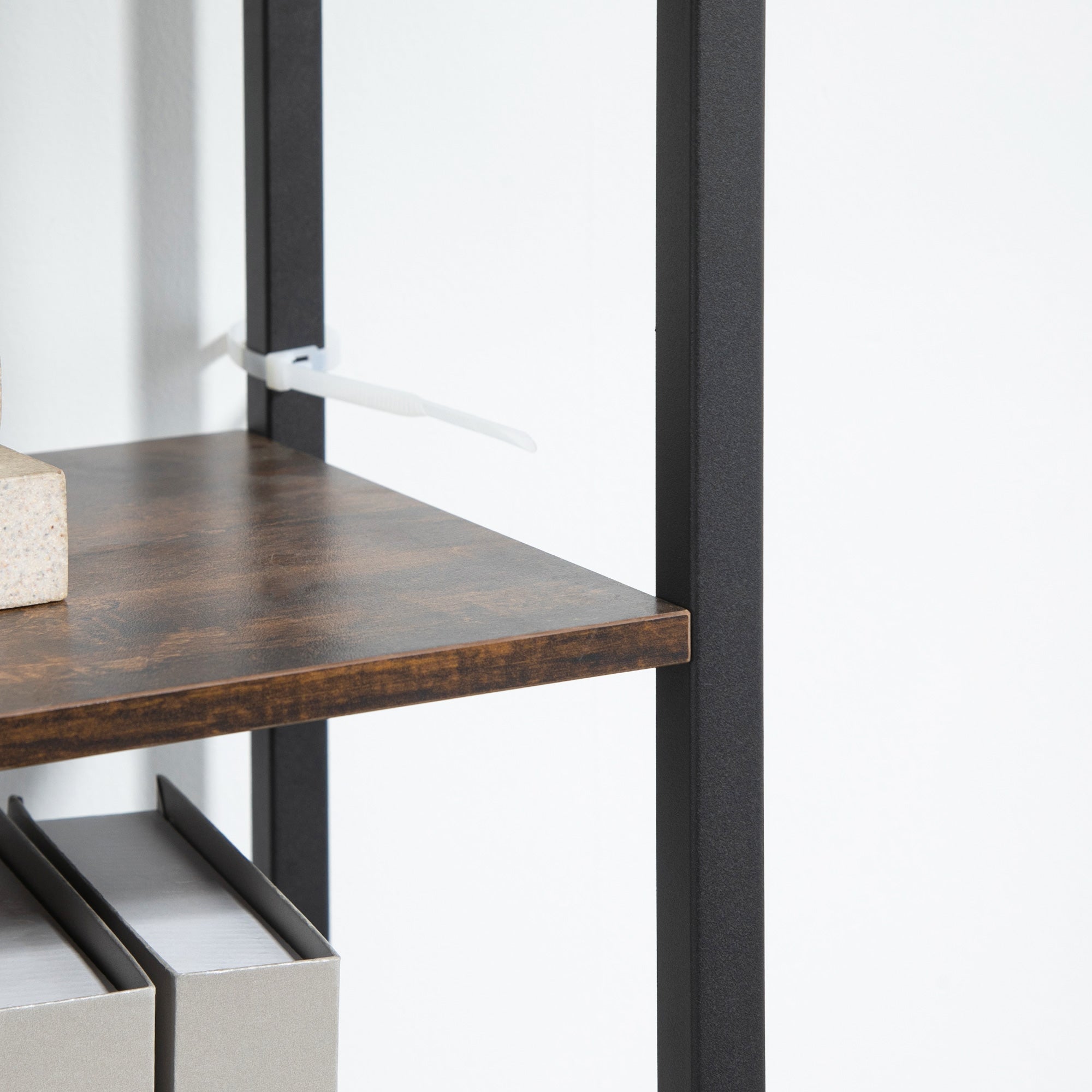 Modern Industrial Style Bookcase with 4 Shelves and 2 Cabinets, Metal and Wood Shelf for Home and Office, 90x30x159.5cm, Black and Rustic Brown