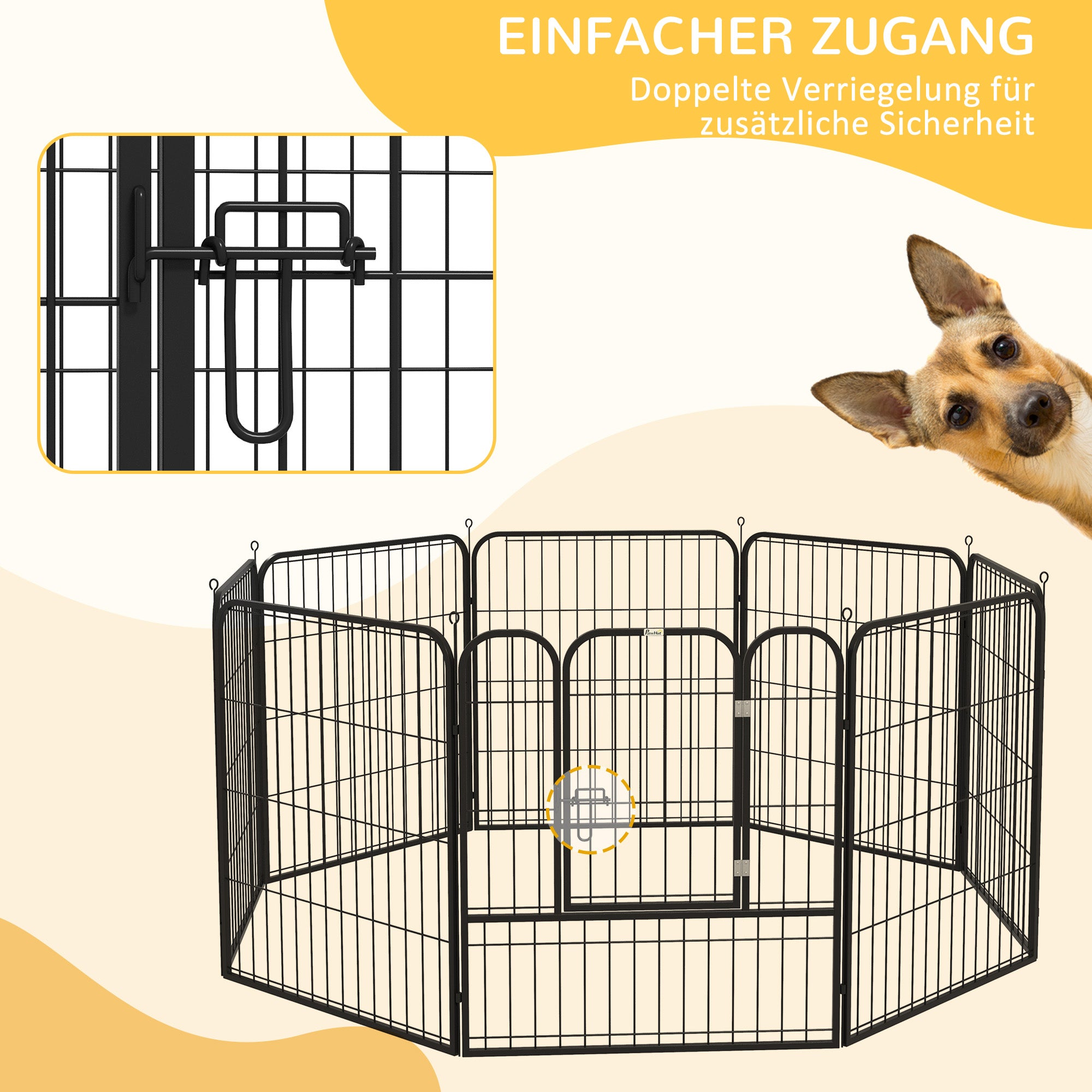 Puppy Playpen Enclosure Play Yard Pet Pen Playpen Dog Run customizable shape with door Metal 80 x 80 cm Black