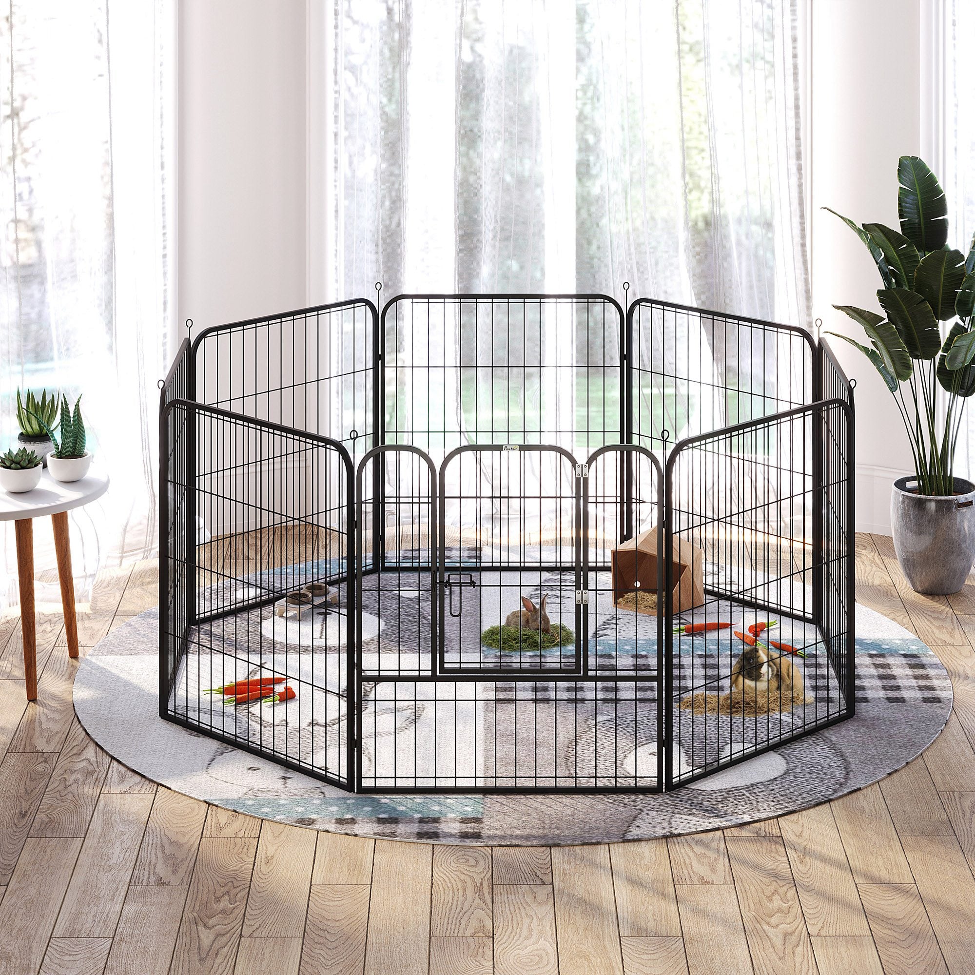 Puppy Playpen Enclosure Play Yard Pet Pen Playpen Dog Run customizable shape with door Metal 80 x 80 cm Black