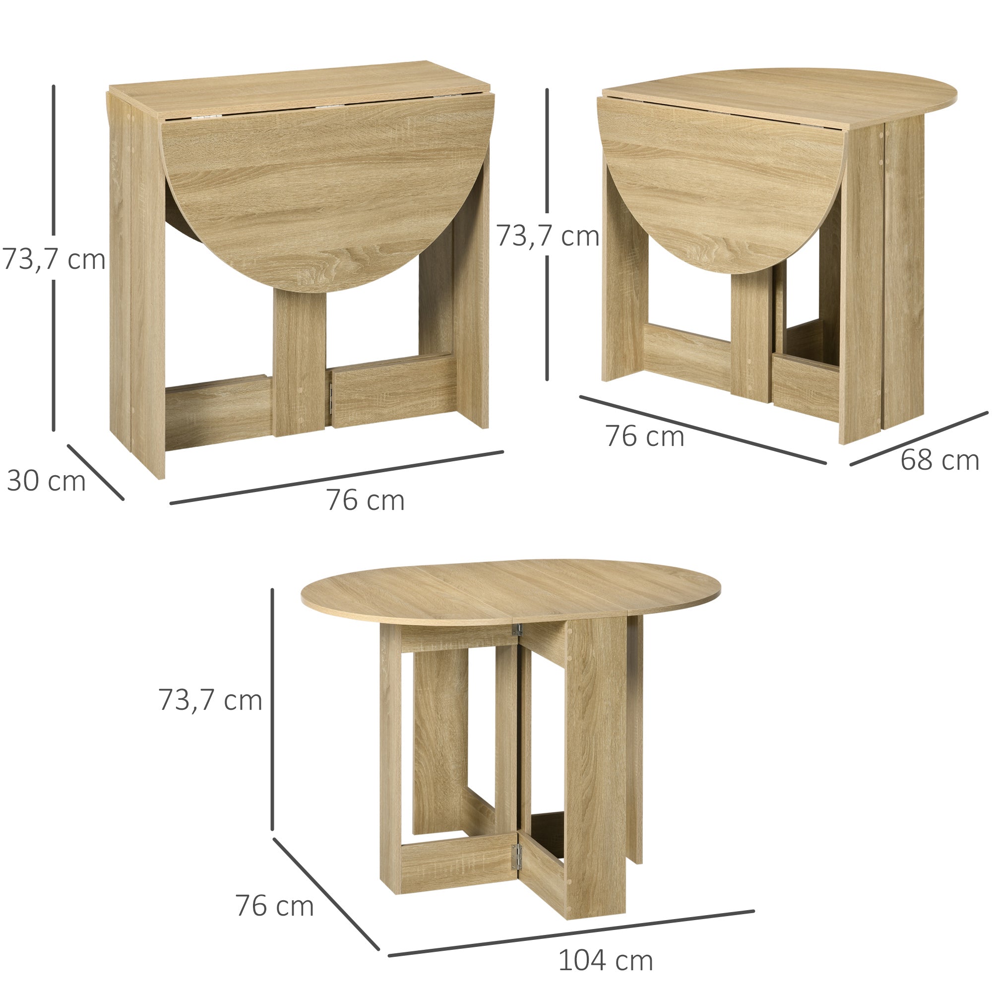 Folding Dining Table Kitchen Table with 2 Folding Wings Foldable Table for 2-4 Persons 104x76x73.7 cm Oak