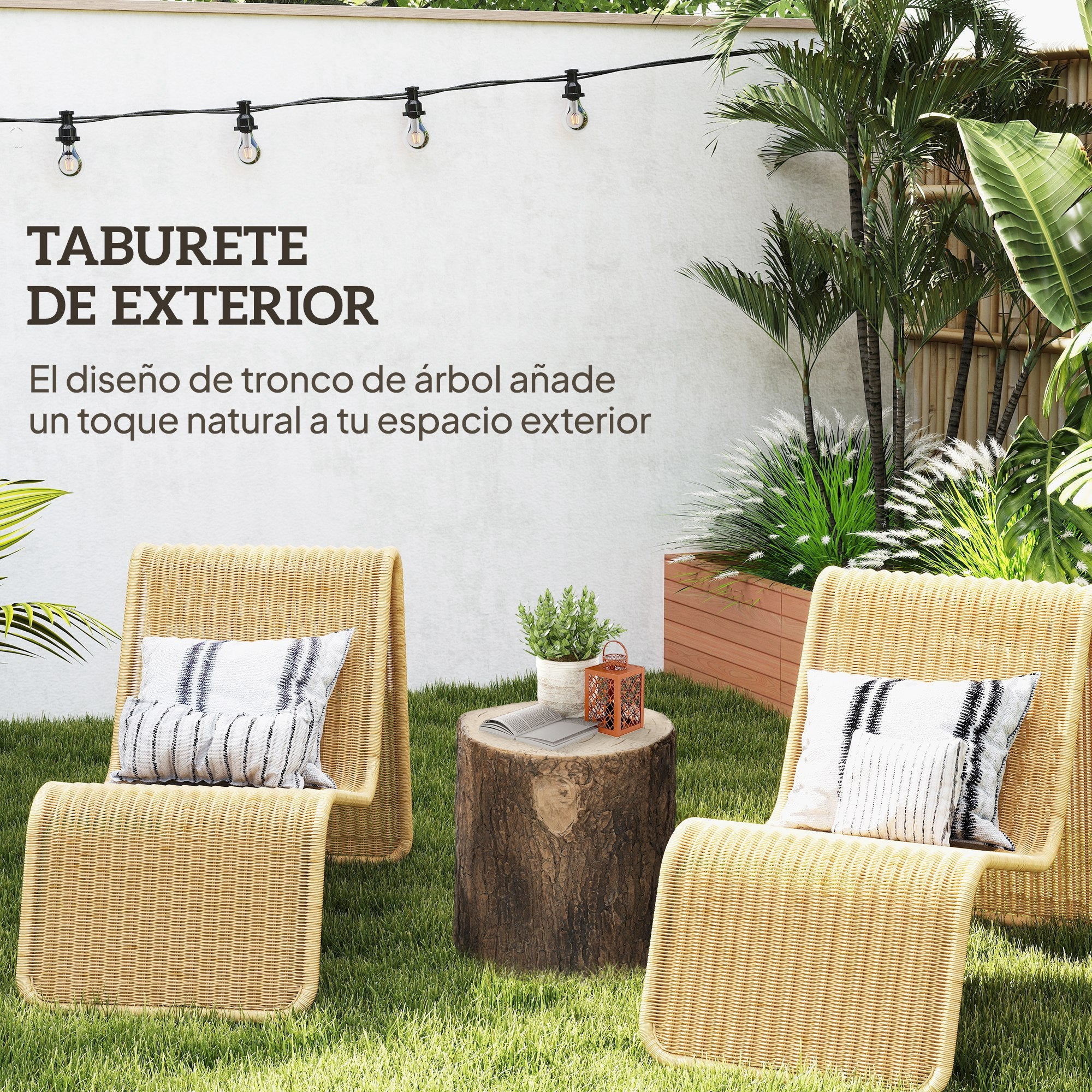 Decorative Garden Tree Trunk Ø38x42 cm Natural Style in Magnesium Oxide Use as Side Table Stool or Plant Stand Indoor and Outdoor