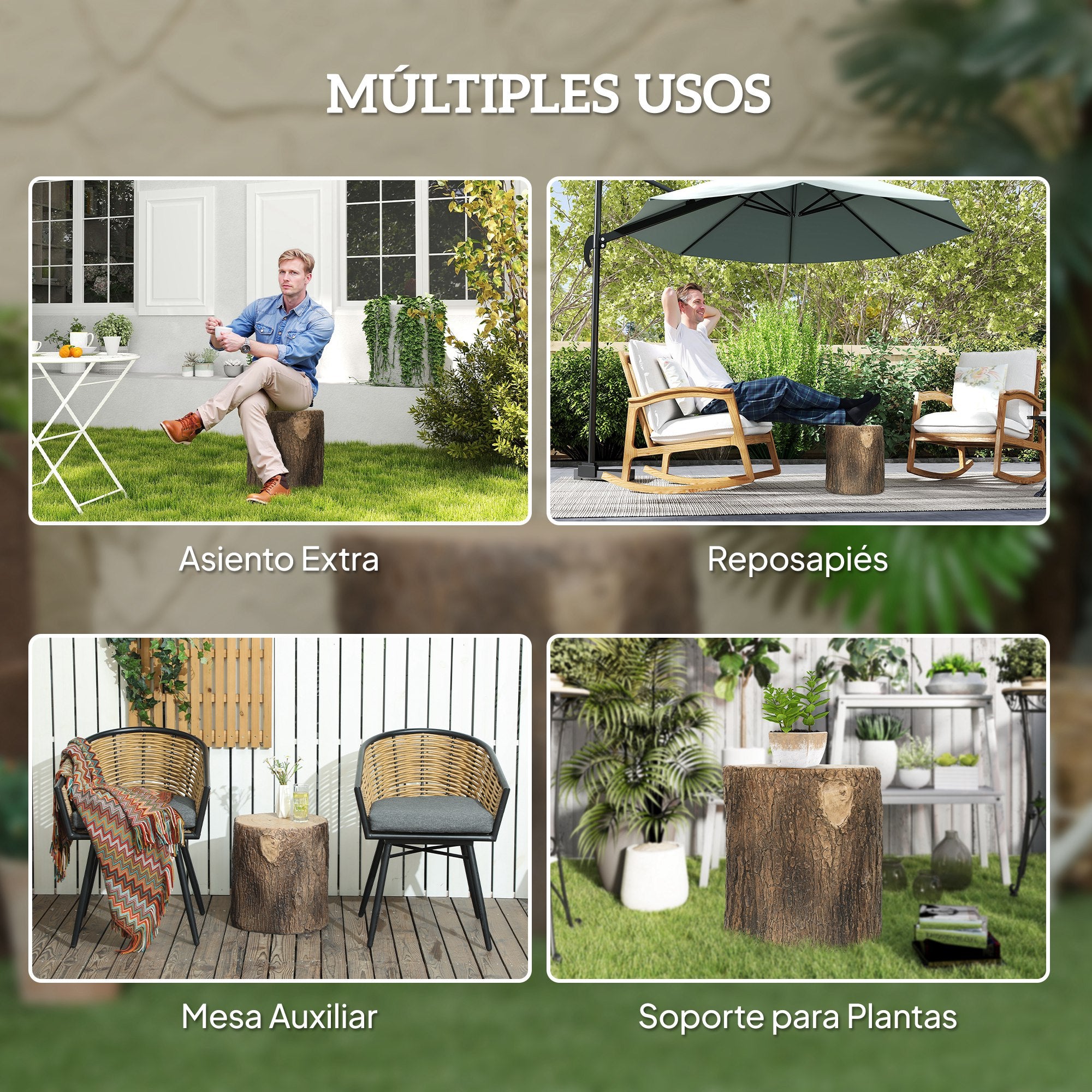 Decorative Garden Tree Trunk Ø38x42 cm Natural Style in Magnesium Oxide Use as Side Table Stool or Plant Stand Indoor and Outdoor