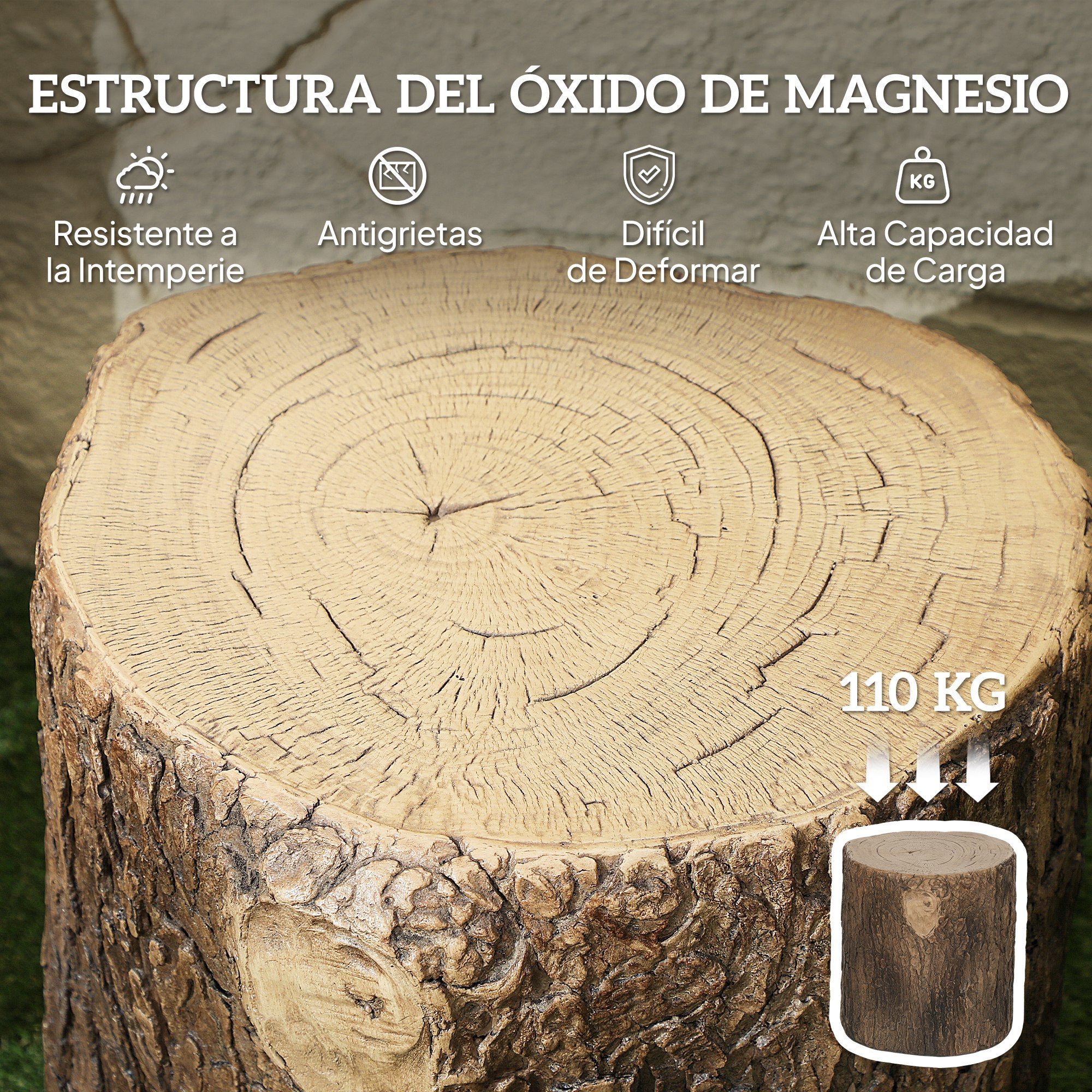 Decorative Garden Tree Trunk Ø38x42 cm Natural Style in Magnesium Oxide Use as Side Table Stool or Plant Stand Indoor and Outdoor