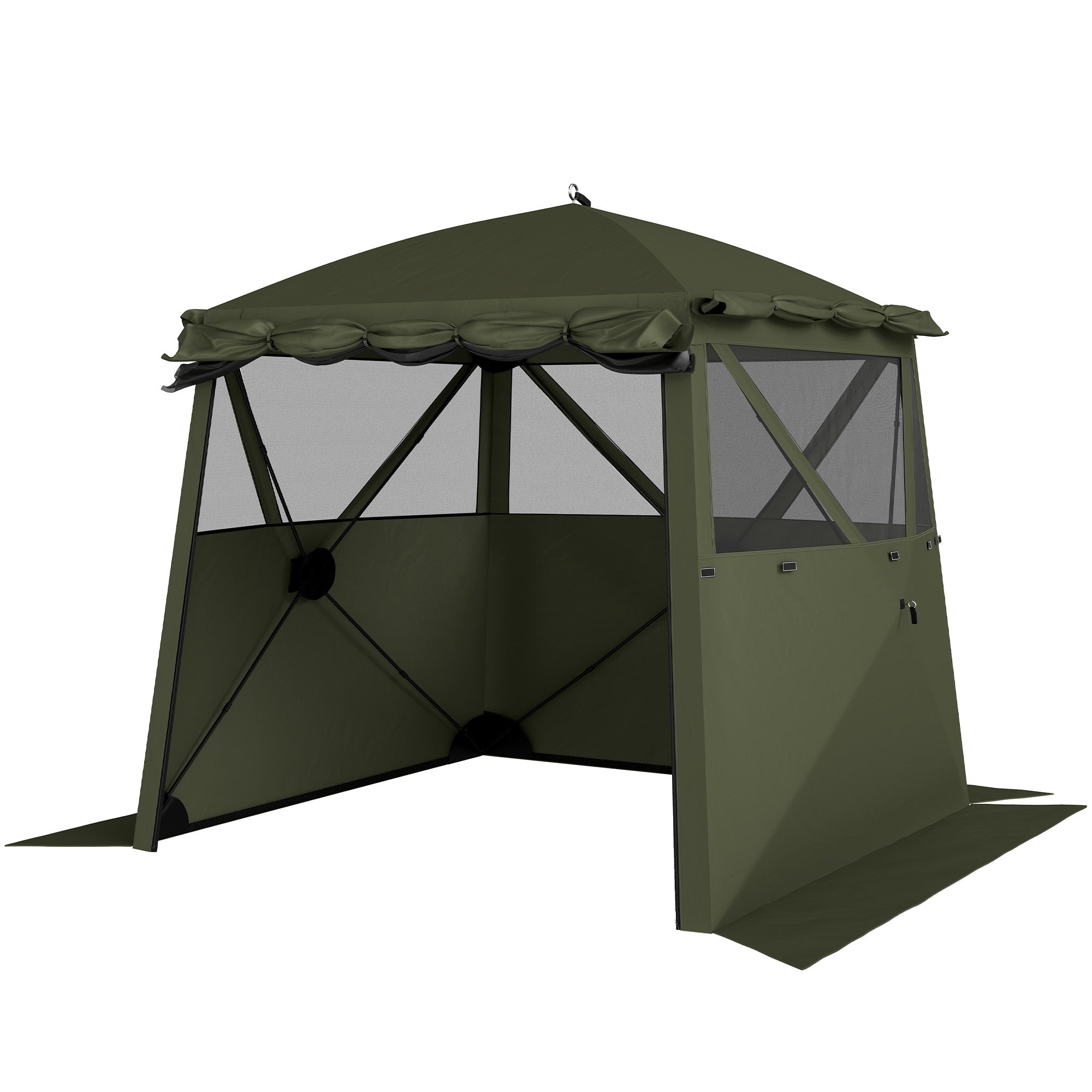 2 x 2 m (6.6 x 6.6 ft) Waterproof, Stable All-Season Pop-Up Gazebo — 4 Side Panels, Mesh Windows, Extendable Front Awning, UPF 30+, Foldable Party & Garden Tent — Green