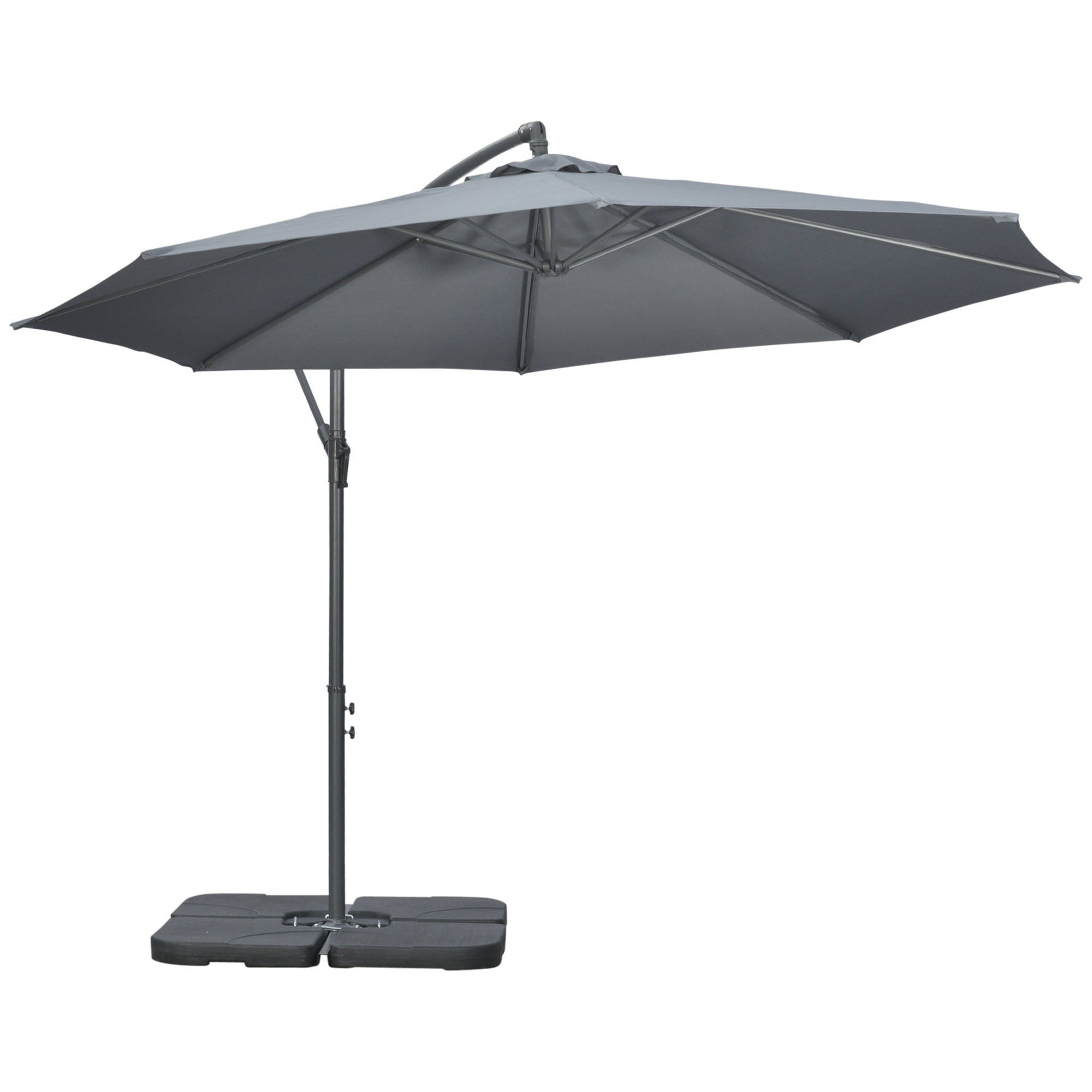 Cantilever Umbrella, Ø2.92m Patio Umbrella with Hand Crank, Weights, Umbrella Cover, Cross Base, Market Umbrella for Balcony, Steel, Oxford Dark Grey