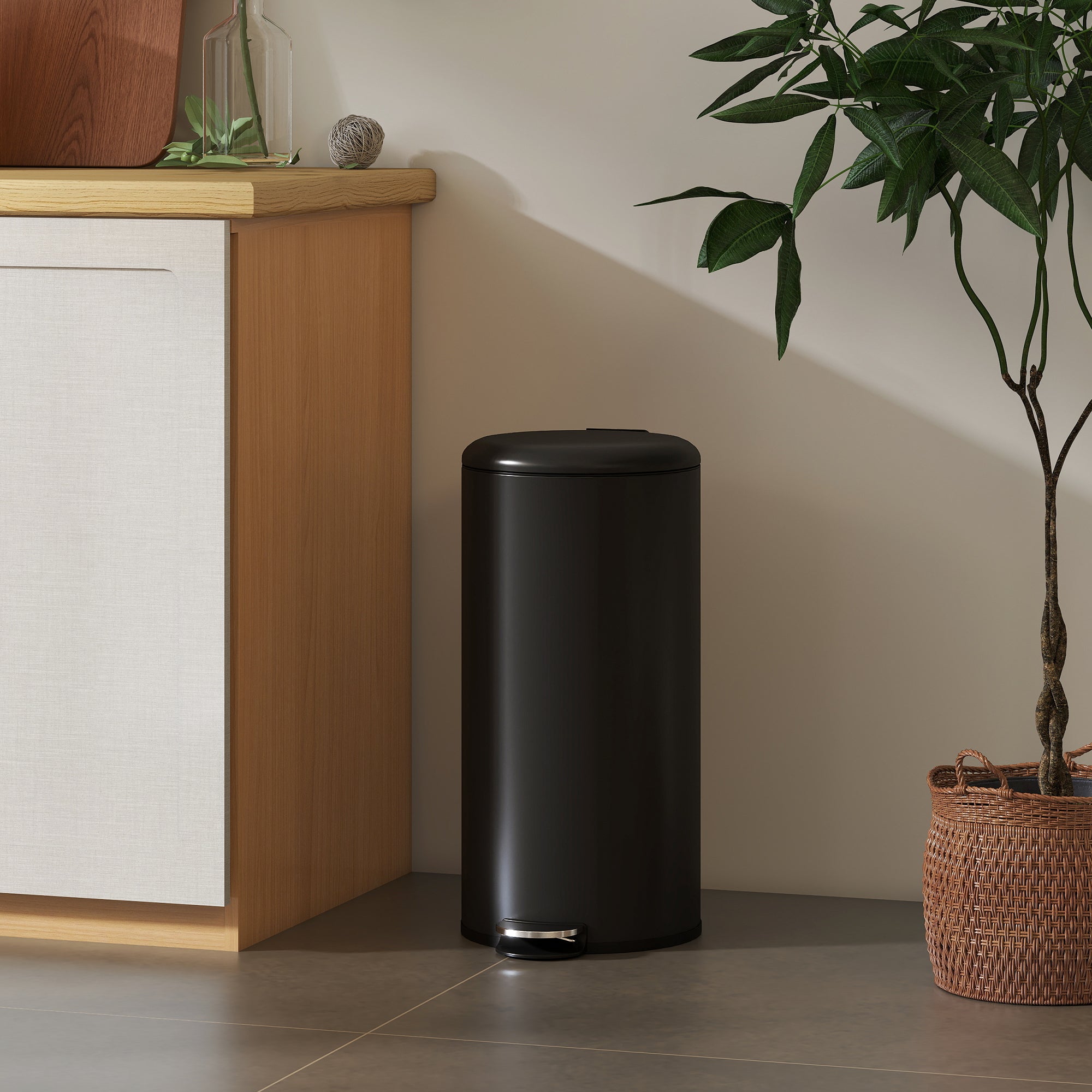 30 L Step Trash Can with Lid and Foot Pedal, Removable Inner Bin, Soft-Close for Living Room, Office — Black, 36 x 30 x 63.5 cm (14.2 x 11.8 x 25.0 in)