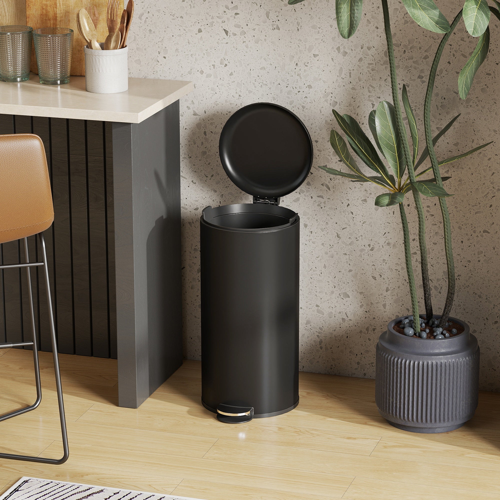 30 L Step Trash Can with Lid and Foot Pedal, Removable Inner Bin, Soft-Close for Living Room, Office — Black, 36 x 30 x 63.5 cm (14.2 x 11.8 x 25.0 in)