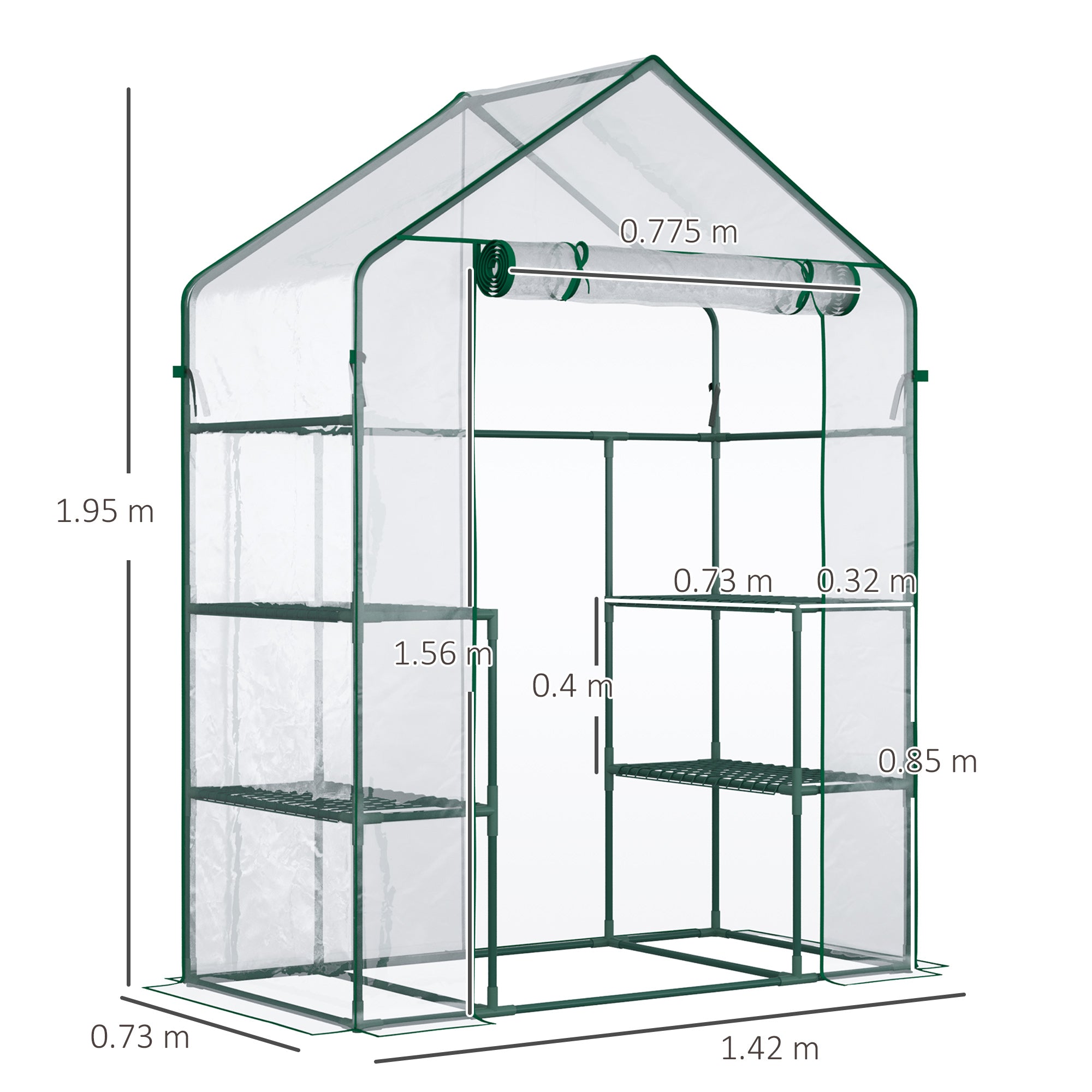 Walk-in Greenhouse Tomato Greenhouse Cold Frame with 6 Shelves Transparent Steel PVC Plastic 142 x 73 x 195 cm
