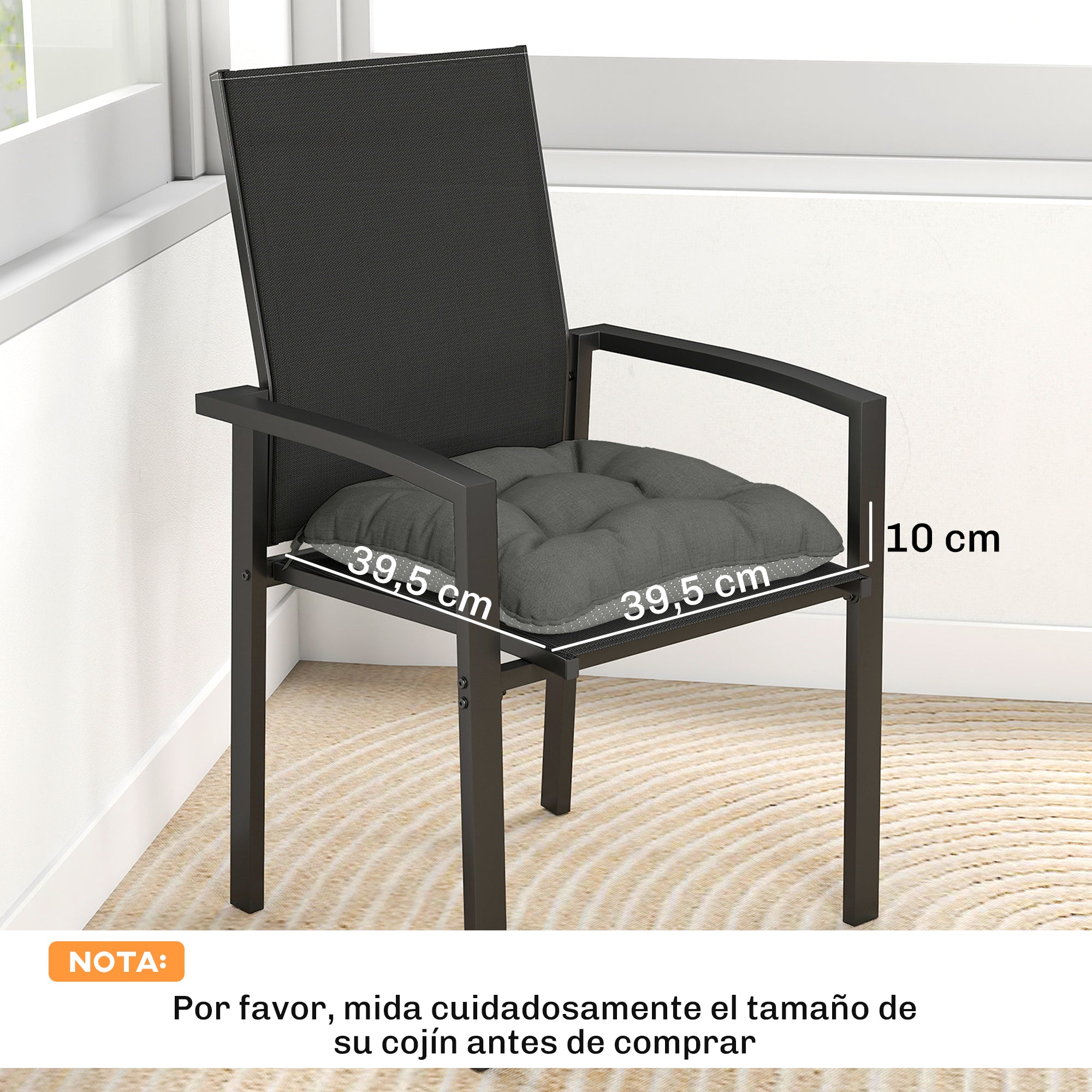4-Pack Outdoor Chair Cushions with Ties & Non-Slip Back, Water-Resistant, UV30+ Protection, 15.6 x 15.6 x 4 in (39.5 x 39.5 x 10 cm) — Dark Gray