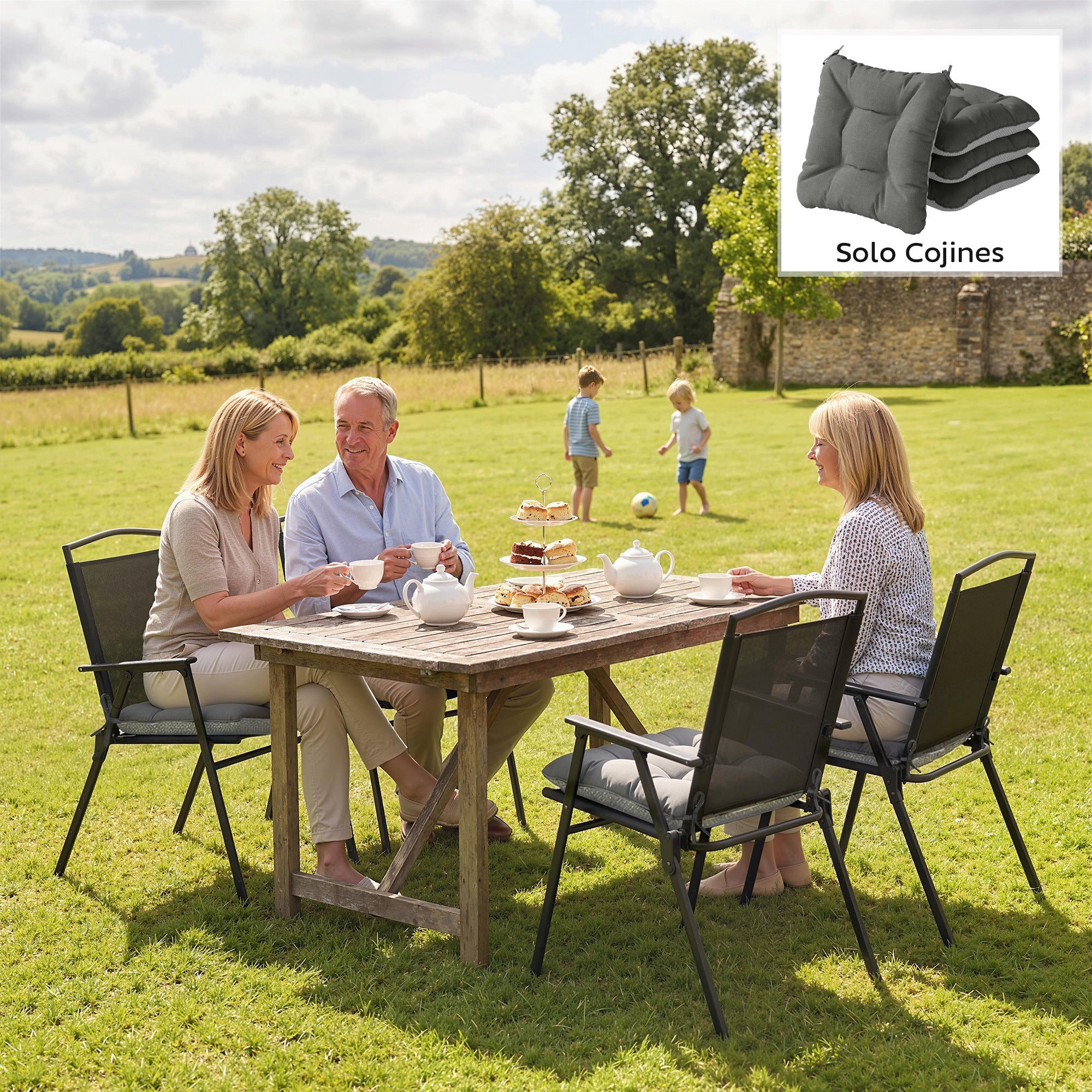 4-Pack Outdoor Chair Cushions with Ties & Non-Slip Back, Water-Resistant, UV30+ Protection, 15.6 x 15.6 x 4 in (39.5 x 39.5 x 10 cm) — Dark Gray
