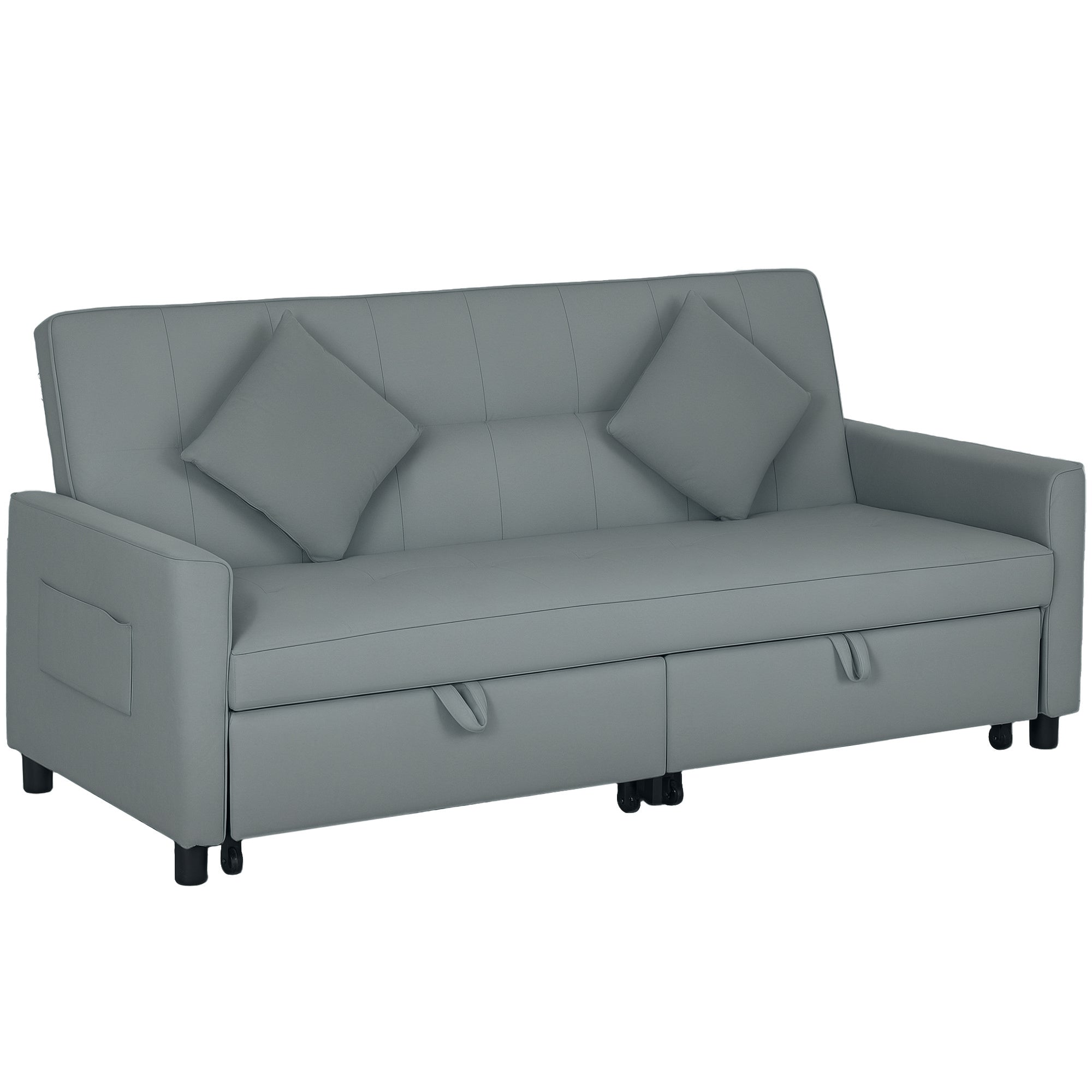 3-Seater Convertible Sofa Bed Reversible Clic-Clac Sofa with Adjustable Back and Cushions, Modern Velvet-Look Fabric Sofa for Living Room, Guest Room, Gray