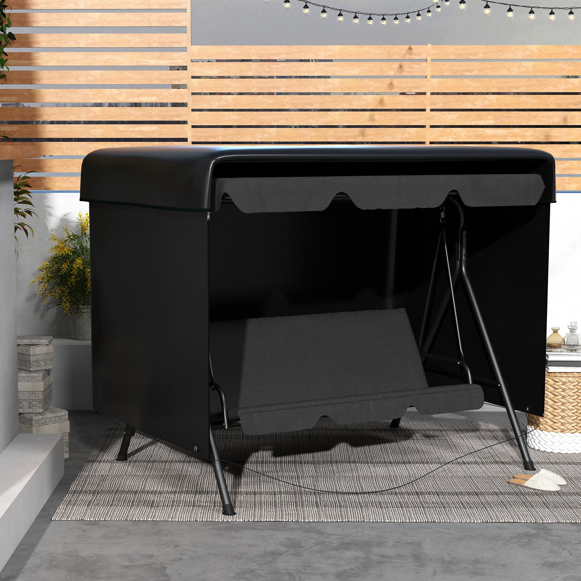 Garden Swing Protective Cover Waterproof Tarp 2.15L x 1.55W x 1.5H m PE Black