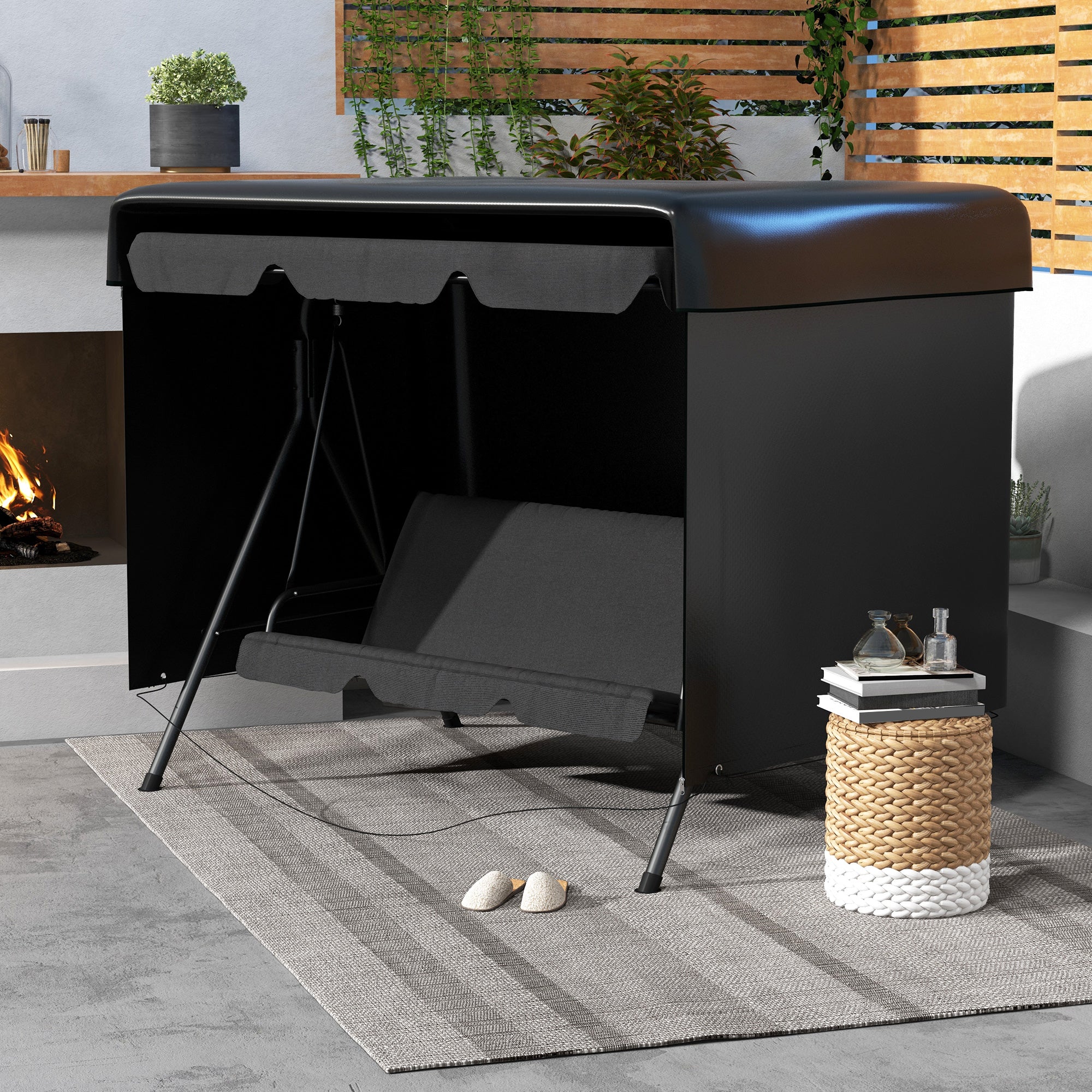 Garden Swing Protective Cover Waterproof Tarp 2.15L x 1.55W x 1.5H m PE Black