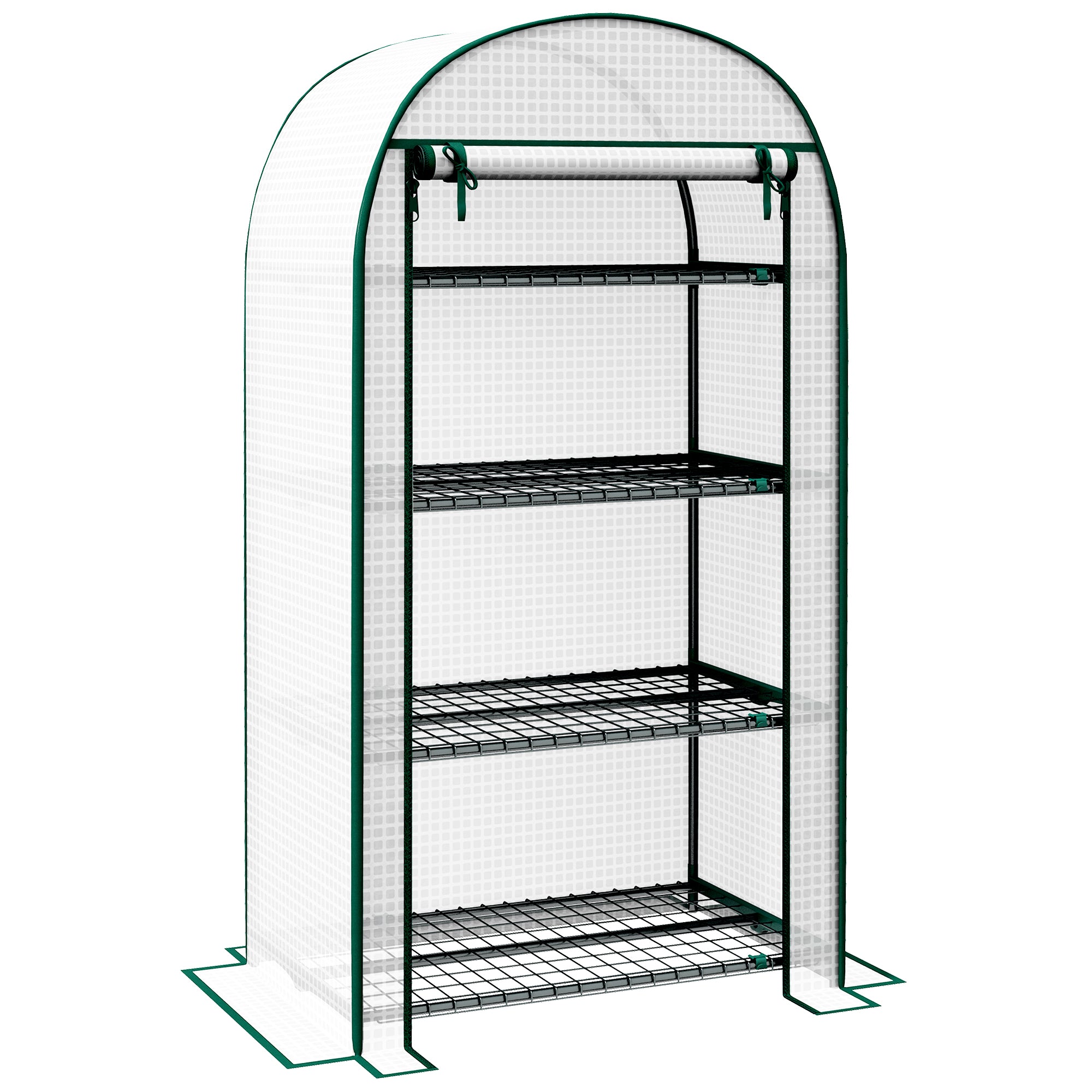 4-Tier PE Garden Greenhouse with Shelves, Balcony Greenhouse, Reinforced 130 g/m² Tarpaulin, Steel Frame, Roll-Up Zippered Door, for Vegetables Plants Flowers, 80 x 50 x 160 cm, White