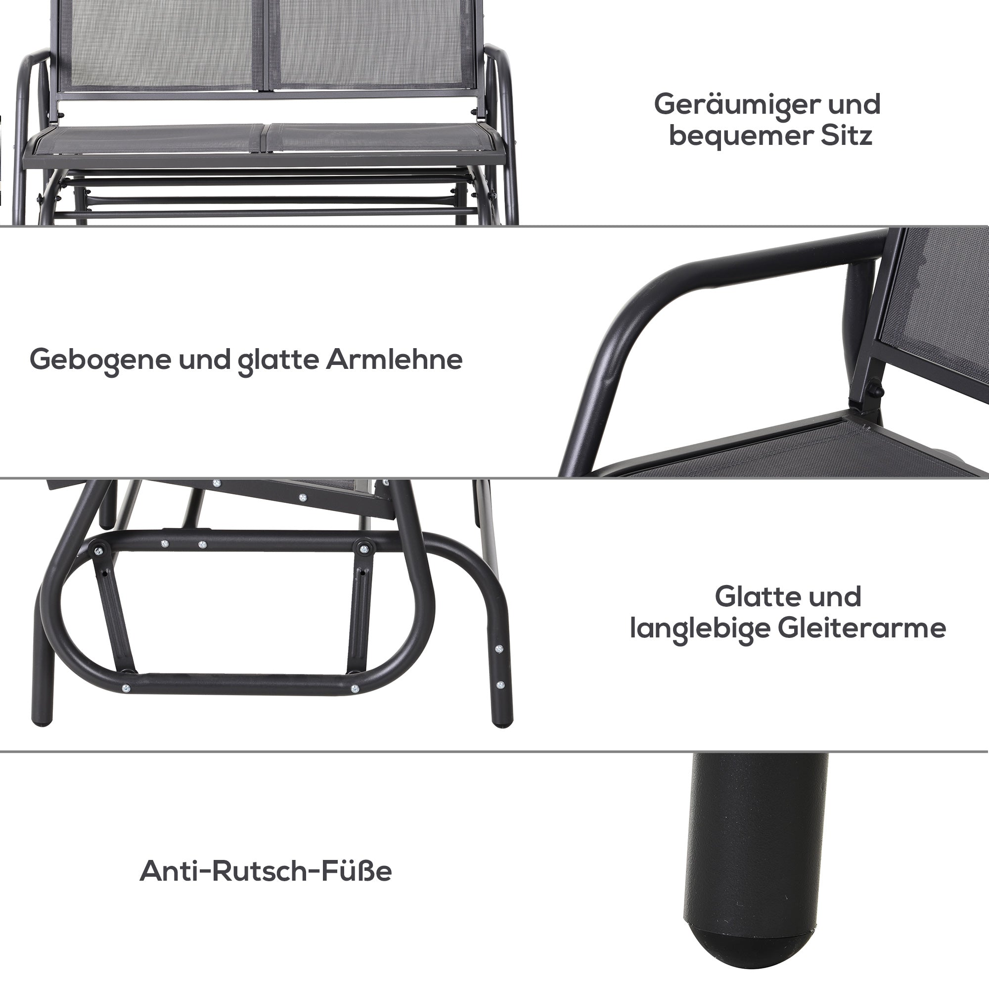 2-Seater Rocking Chair Garden Bench with Rocking Mechanism Garden Swing Bench made of Metal Park Bench up to 200 kg loadable Garden Furniture for Garden, Terrace, Porch 120 x 70 x 85 cm Gray