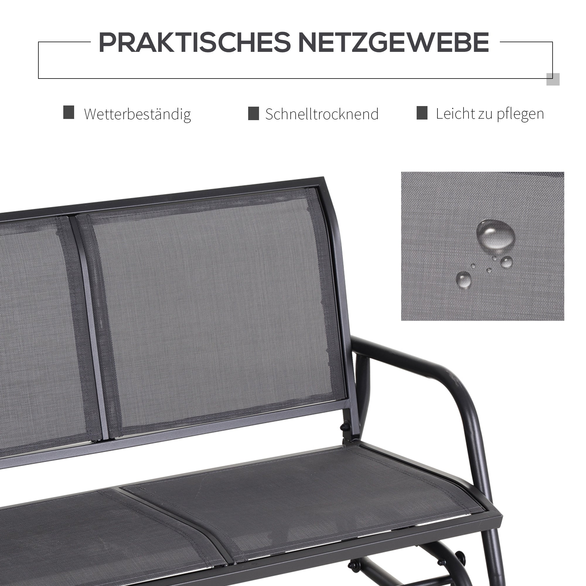 2-Seater Rocking Chair Garden Bench with Rocking Mechanism Garden Swing Bench made of Metal Park Bench up to 200 kg loadable Garden Furniture for Garden, Terrace, Porch 120 x 70 x 85 cm Gray