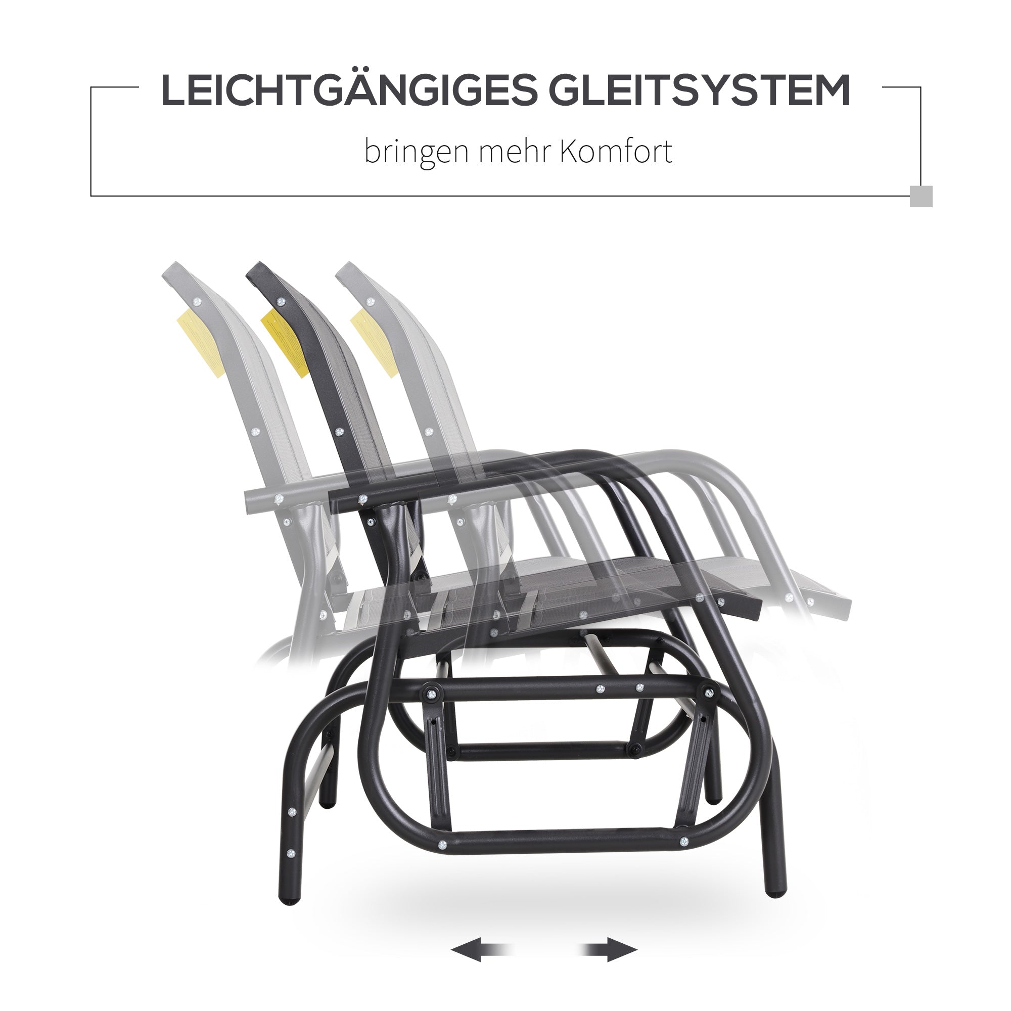 2-Seater Rocking Chair Garden Bench with Rocking Mechanism Garden Swing Bench made of Metal Park Bench up to 200 kg loadable Garden Furniture for Garden, Terrace, Porch 120 x 70 x 85 cm Gray