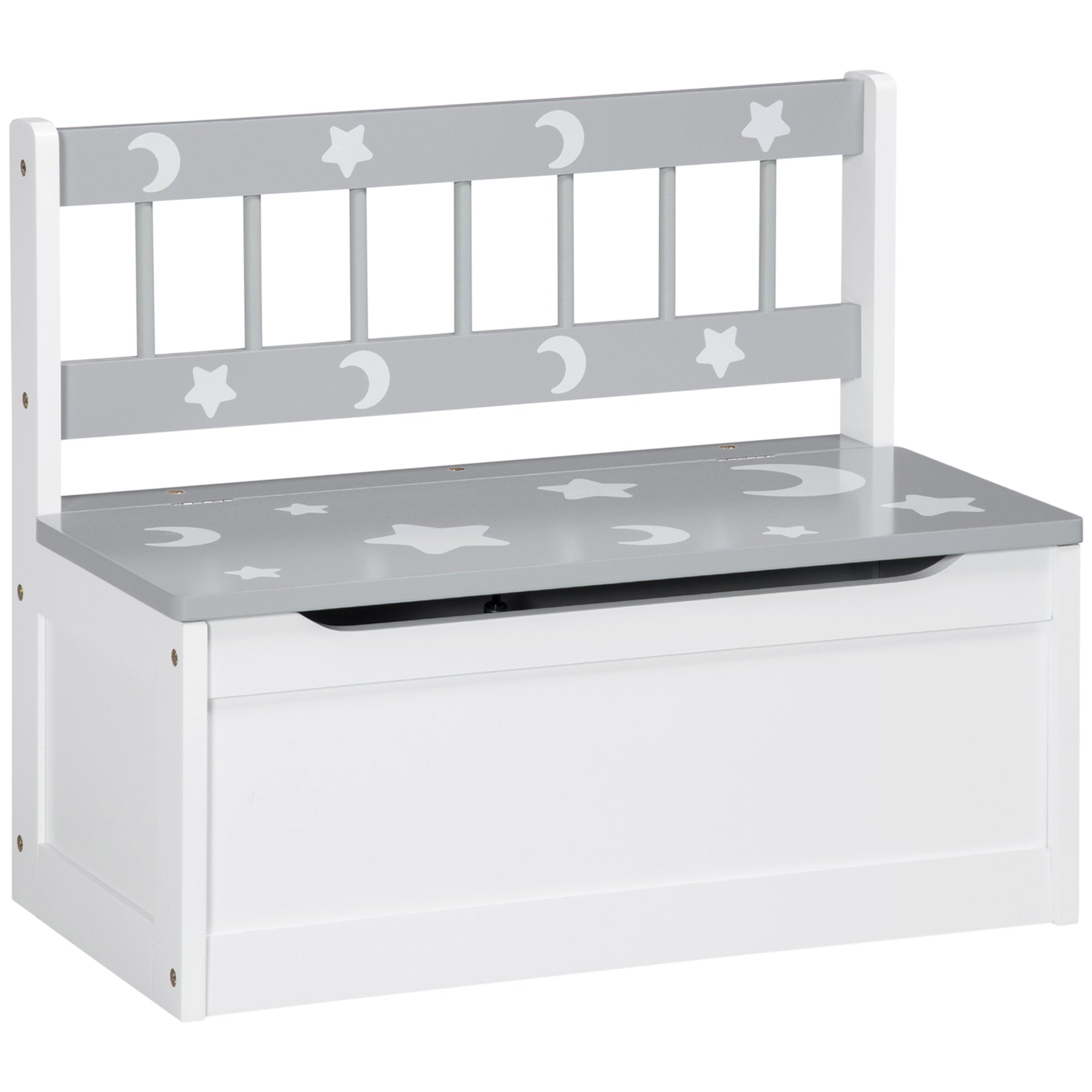 ZONEKIZ 2-in-1 Toy Chest for Children 18+ Months Kids Storage Bench with Slow-Close Lid for Bedroom Playroom Holds 110 lbs 23.6x11.8x19.7 inches Gray and White