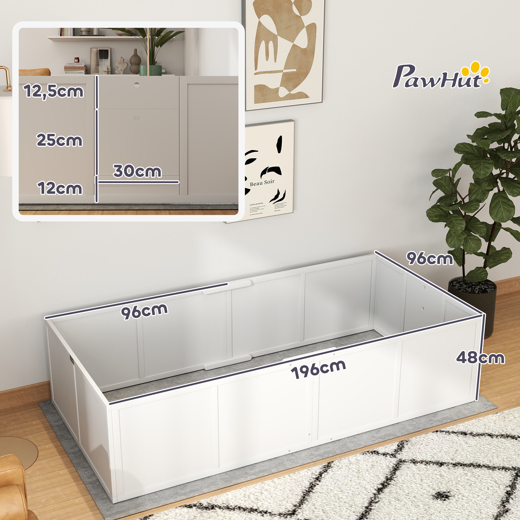 Whelping Box for Puppies, Puppy Pen with Adjustable Door, Non-Slip Dog Playpen, Puppy Playpen, Puppy Whelping Box for Small to Large Dogs, 196x96x48 cm, White