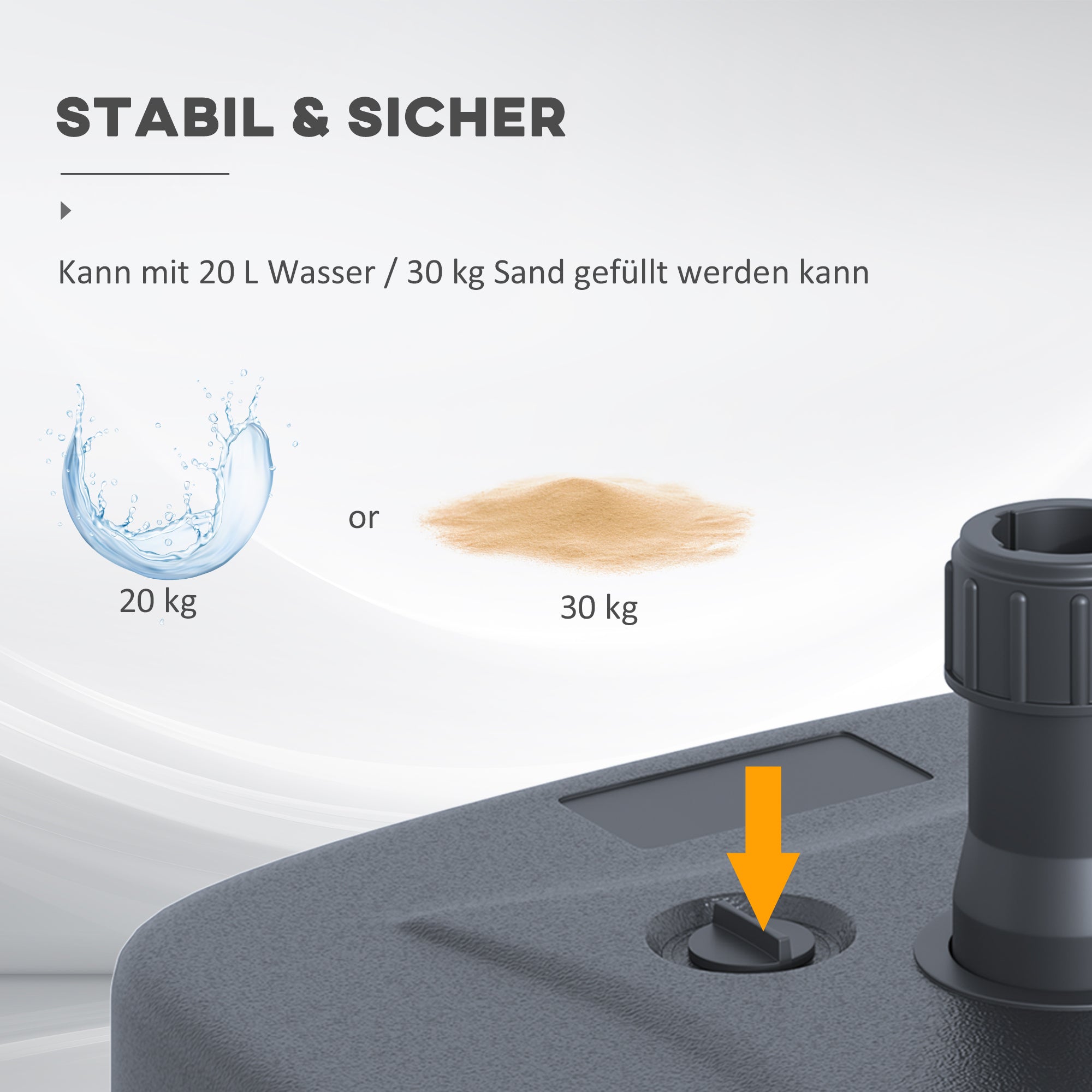 Umbrella Stand Base Fillable with Sand Water Rounded Corners HDPE Plastic Black 46 x 45 x 26 cm up to 30 kg Net Weight 1.6Kg