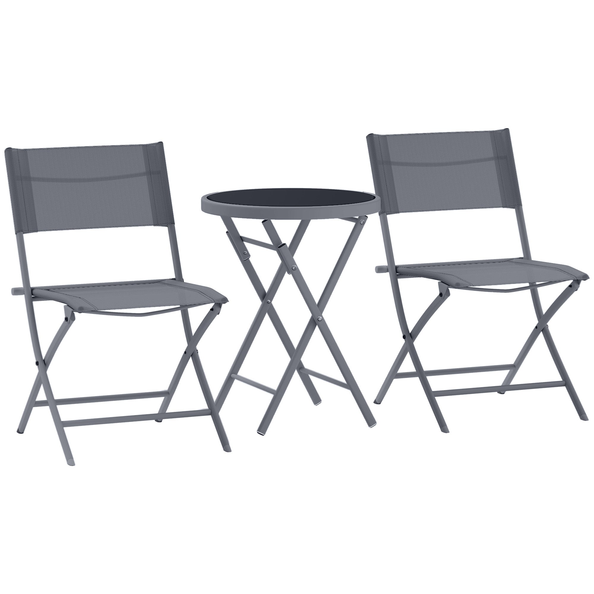 3-Piece Metal Foldable Bistro Set, 2 Chairs and 1 Round Table, Outdoor Garden 2-Person Dining Set, Outdoor Garden Table with Chairs for Garden, Patio, Balcony, Gray