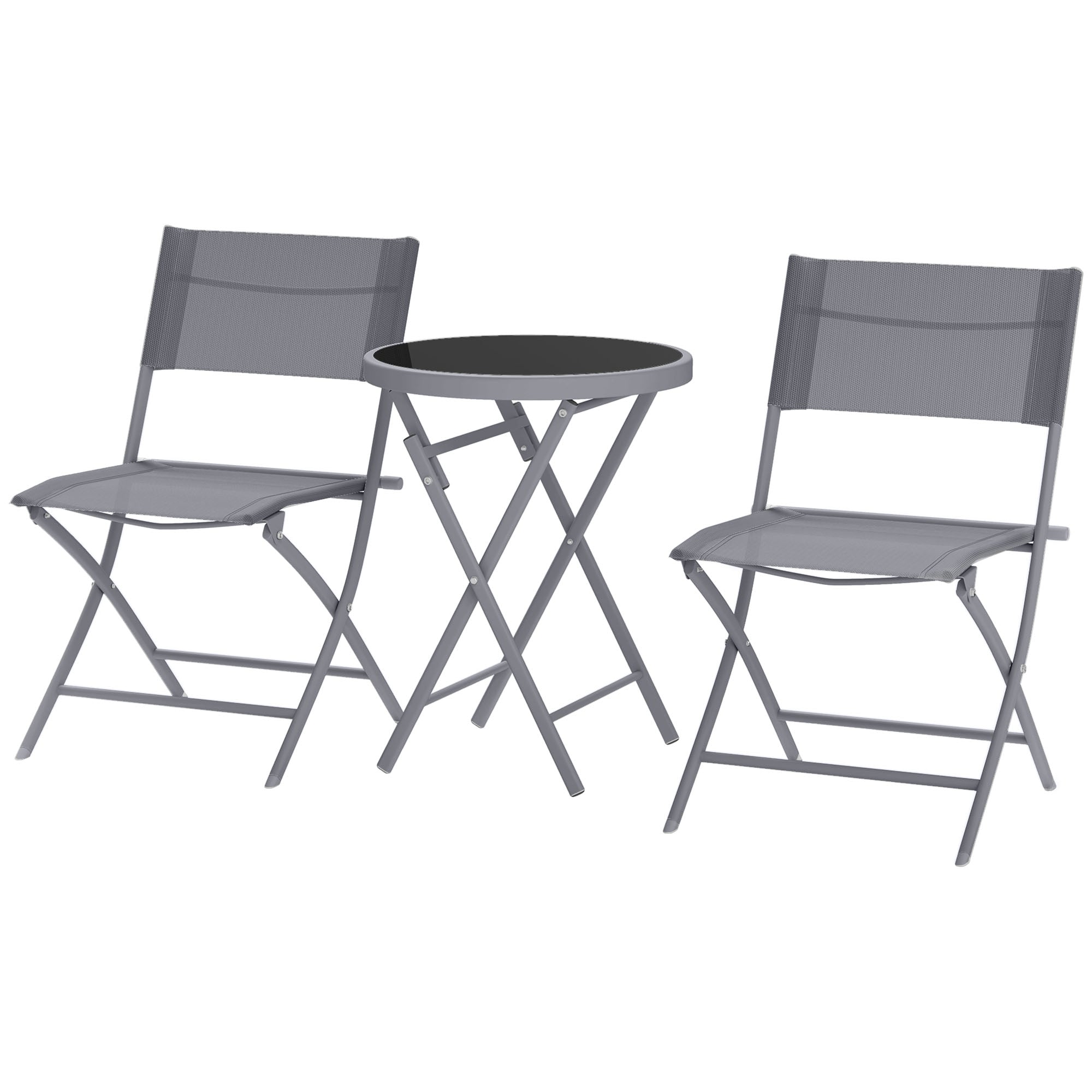 3-Piece Metal Foldable Bistro Set, 2 Chairs and 1 Round Table, Outdoor Garden 2-Person Dining Set, Outdoor Garden Table with Chairs for Garden, Patio, Balcony, Gray