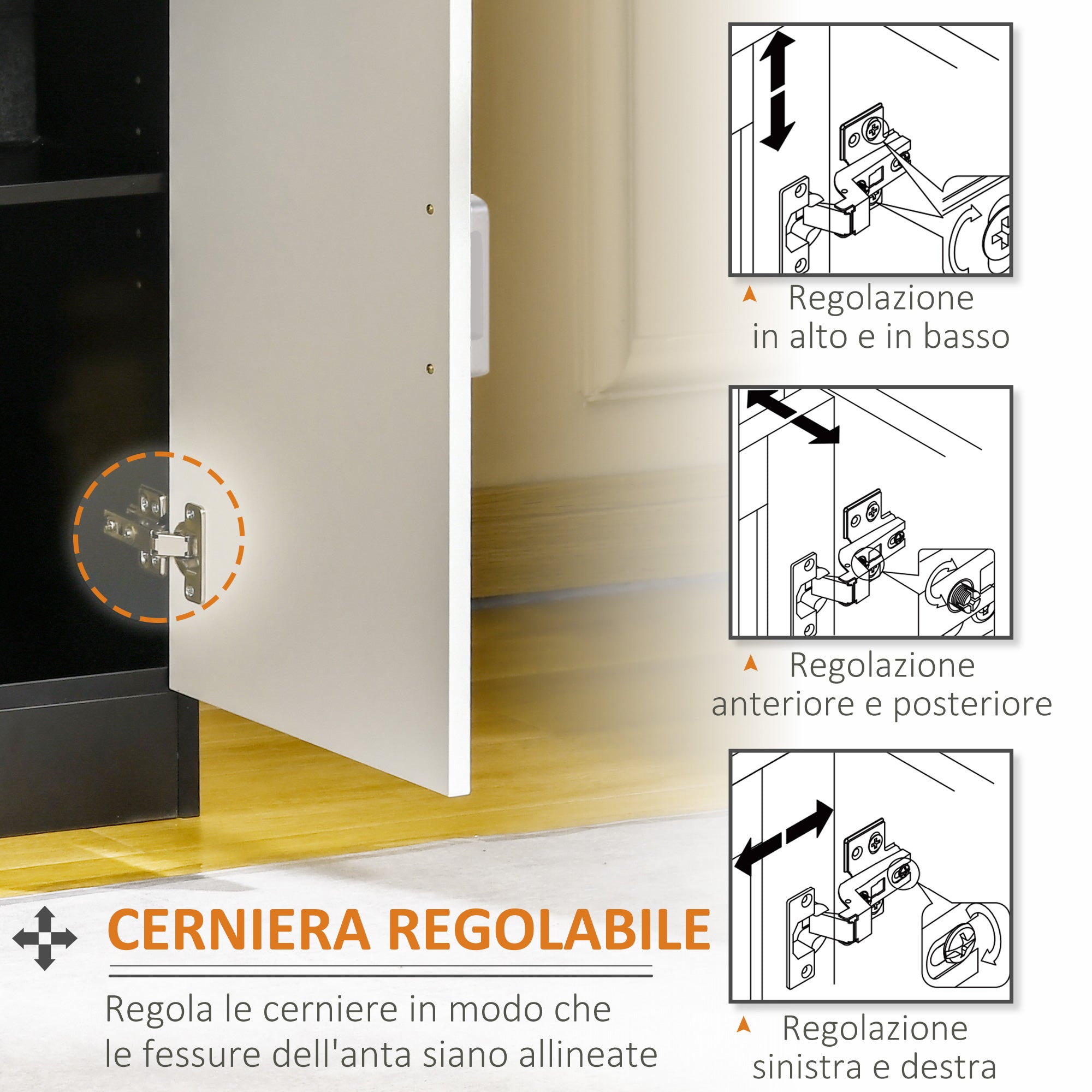 Wooden Cabinet with Drawer, Adjustable Shelf, Space-Saving Kitchen Cabinet, Living Room, and Entrance Hallway, in MDF wood, 60x40x90cm, Black and White