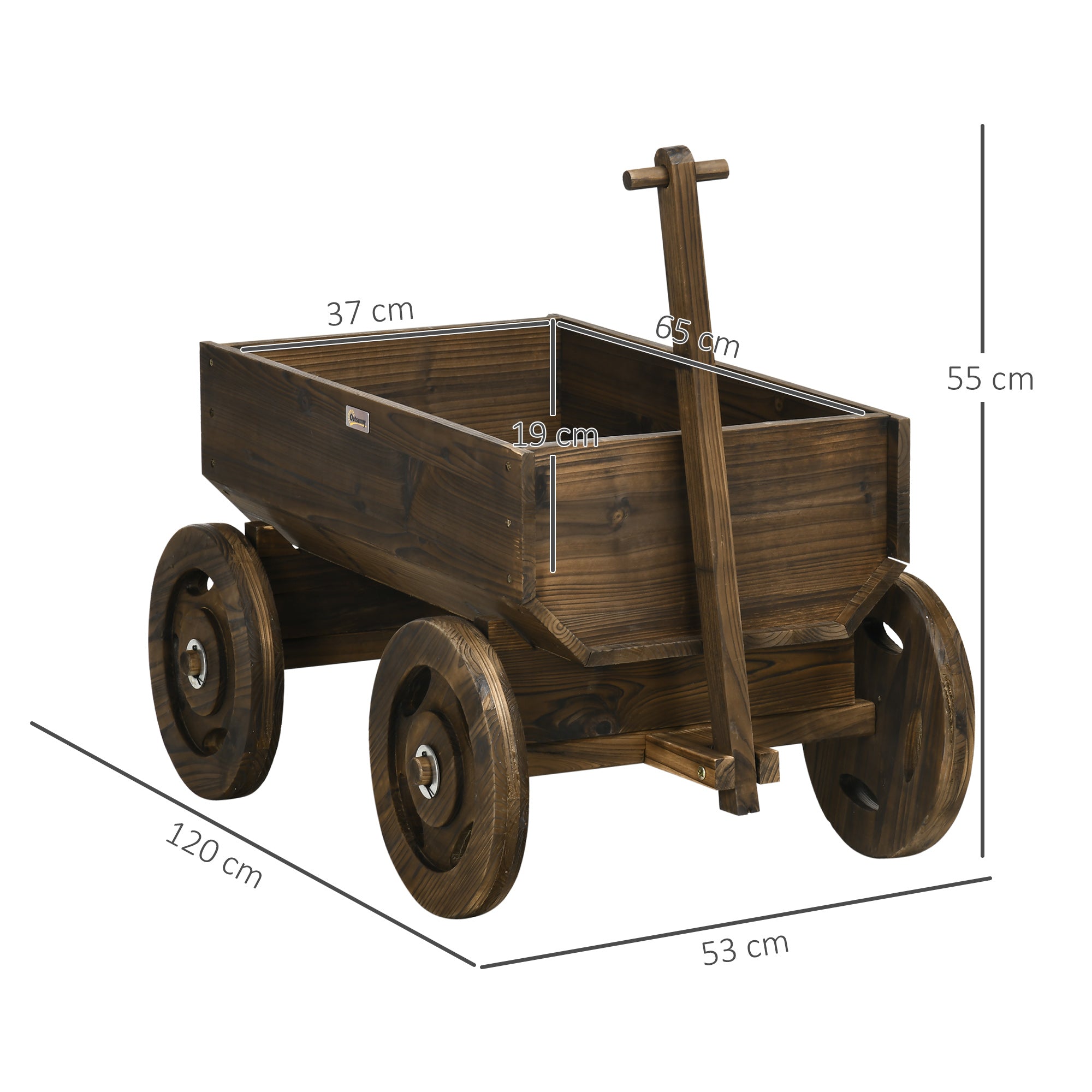 Raised Bed in Wooden Cart Design, Flower Box Wood, Plant Cart, Plant Stand for Garden and Terrace, Supports up to 50 kg, Charcoal, 120 x 53 x 55 cm