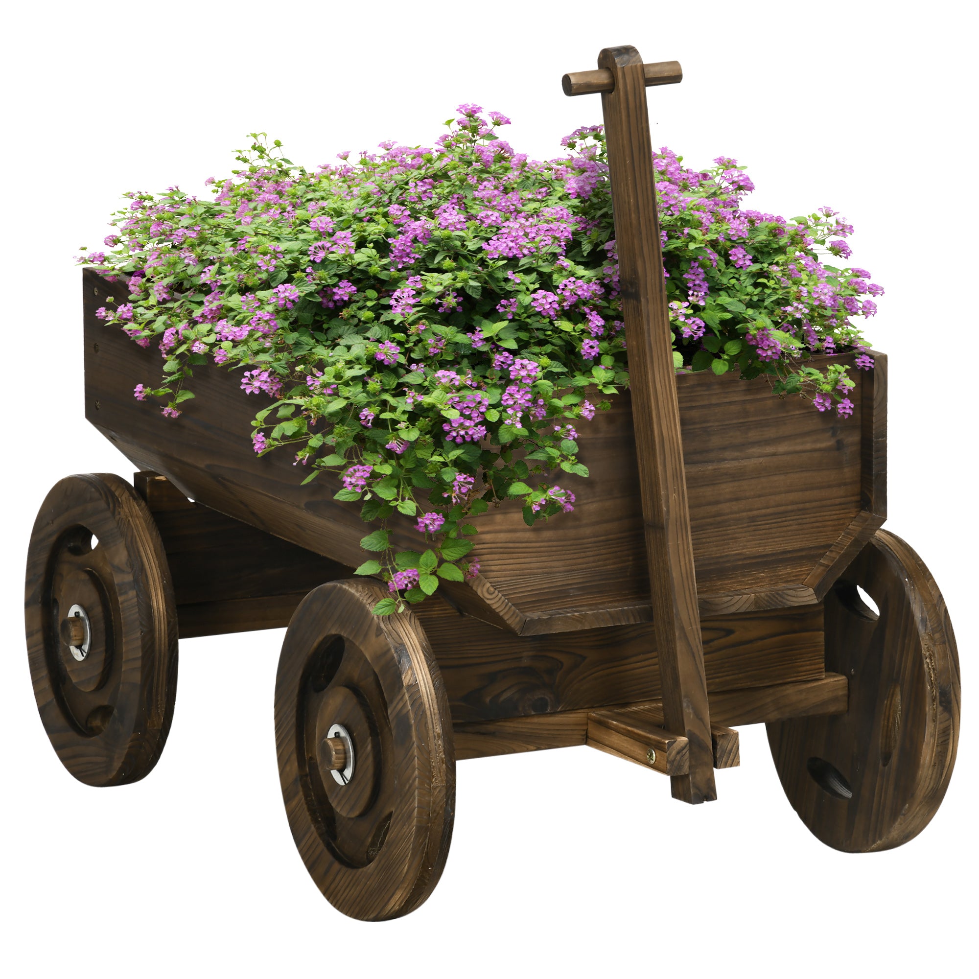Raised Bed in Wooden Cart Design, Flower Box Wood, Plant Cart, Plant Stand for Garden and Terrace, Supports up to 50 kg, Charcoal, 120 x 53 x 55 cm