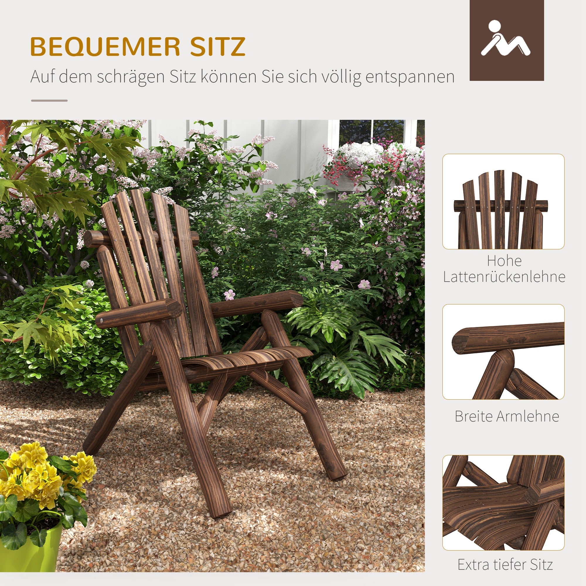 Adirondack Chair Weatherproof Adirondack Chair made of Wood Outdoor Garden Chair with High Backrest and Armrests Balcony Chair Garden Seat for Garden, Terrace Balcony 83 x 68 x 101 cm Charcoal