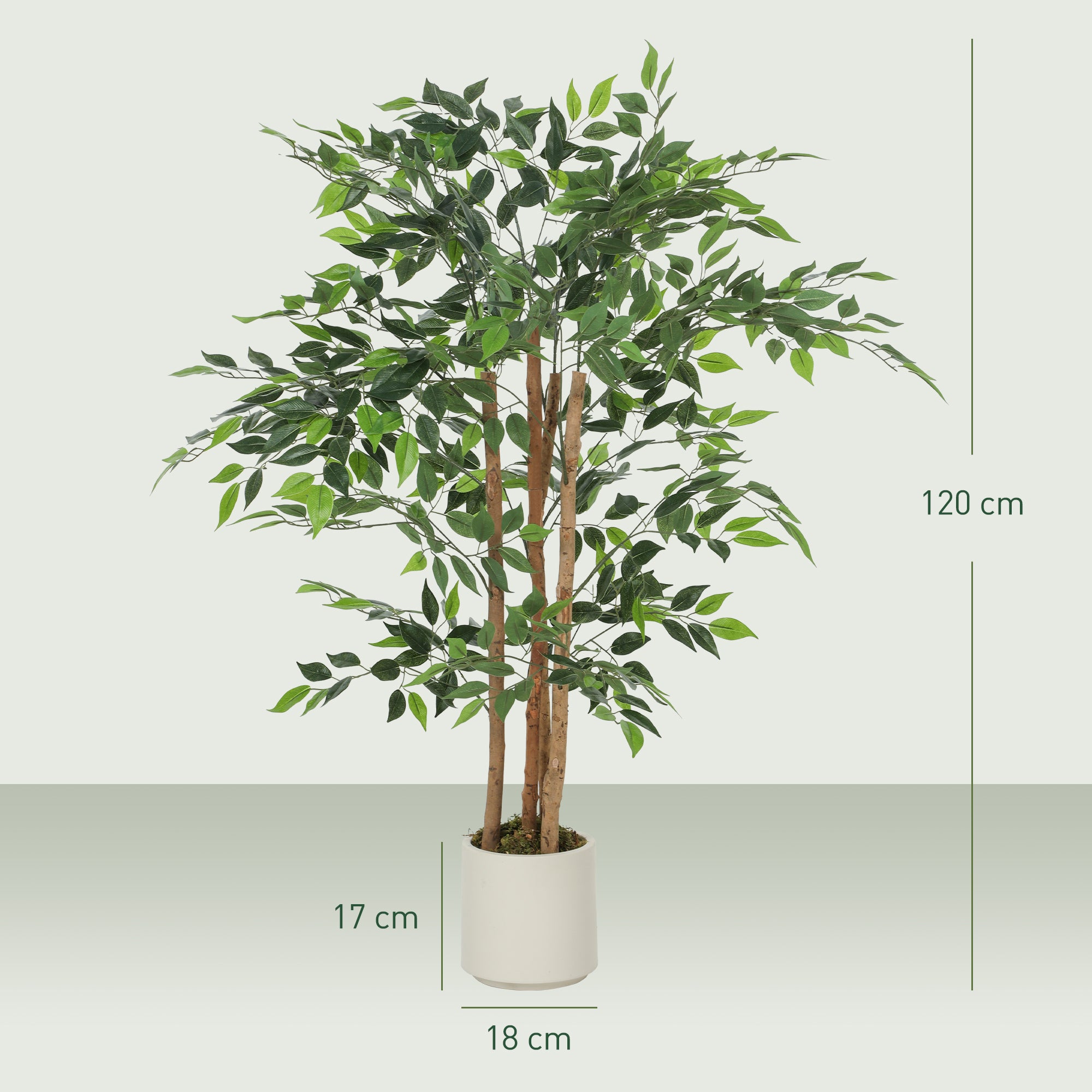 Artificial Banyan Tree with Adjustable Branches — White PP & Cement Planter, Realistic PEVA Leaves & Wood Trunk, 47.2 in