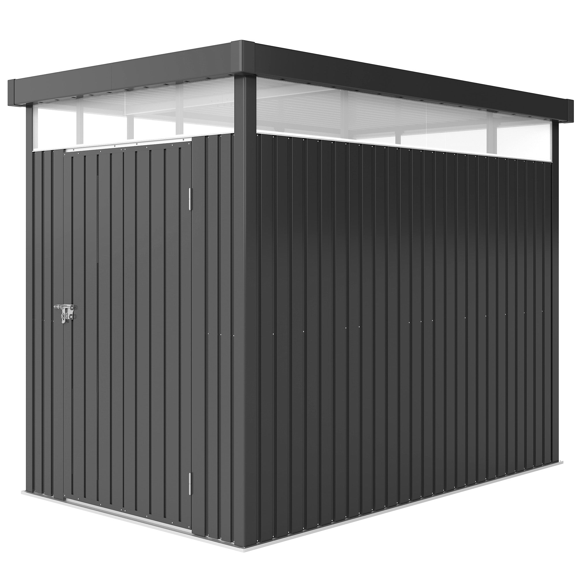 4m² Garden Shed in Zinc-Coated Steel with Drainage Holes and Clear Acrylic Windows, Tool Storage Shed with Roof, Lockable Door with Keys and Gloves, Dark Grey