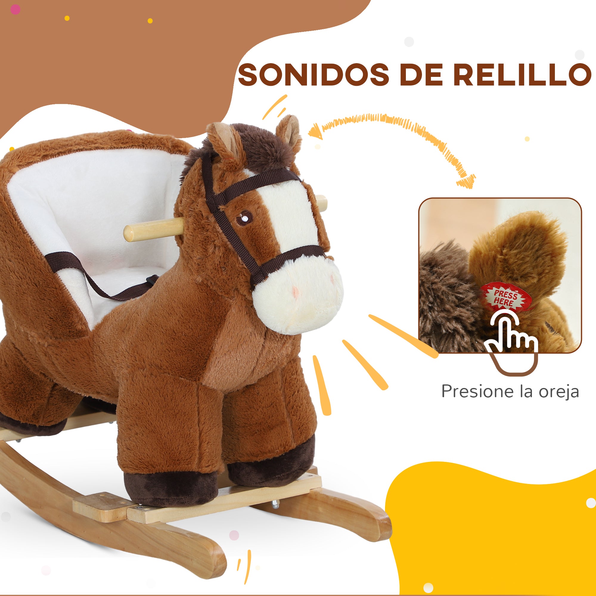 Rocking Horse for Kids 18-36 Months Toy Horse with Sound Handles Safety Belt and Wooden Base 25 kg Load 68x33x45 cm Brown