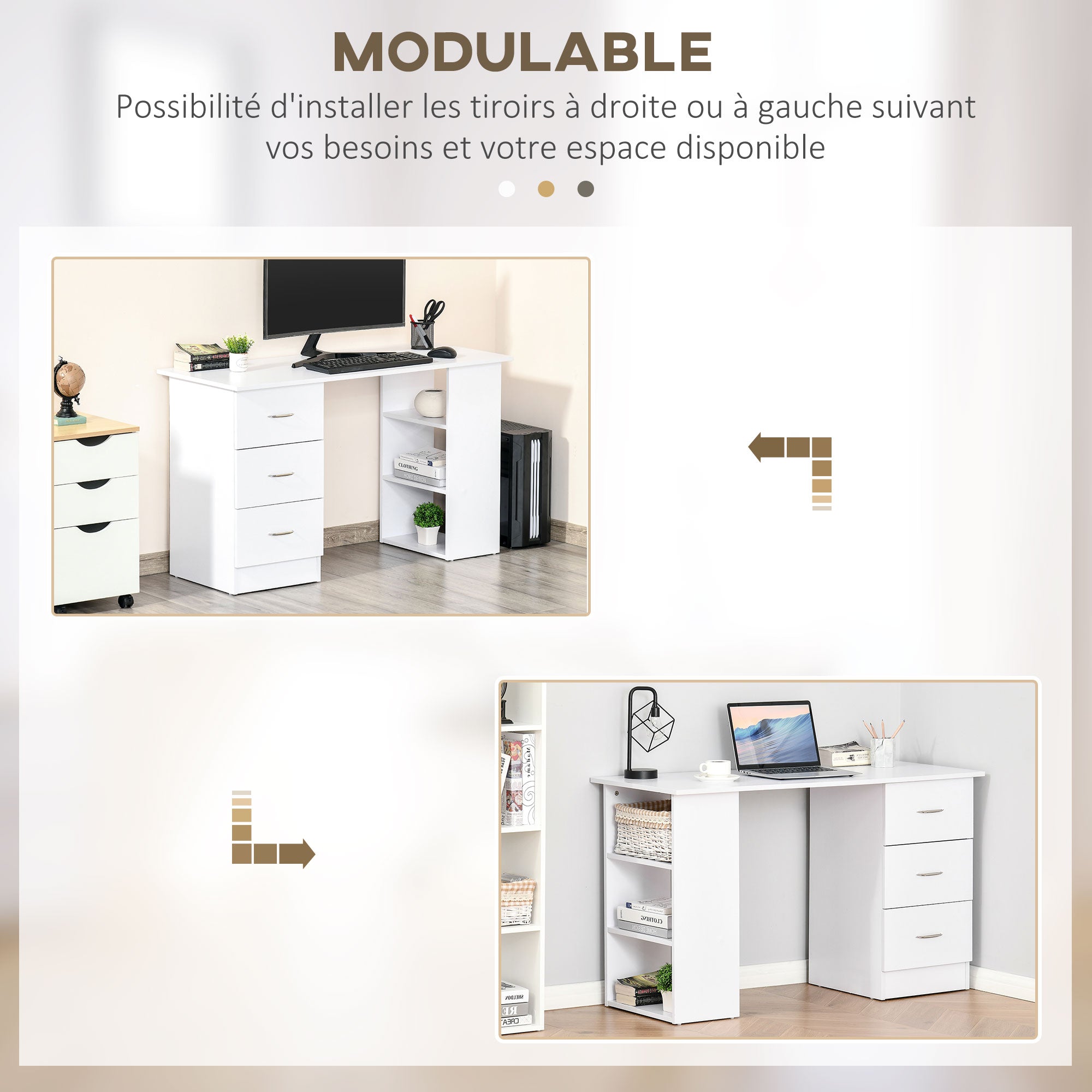 Desk with Storage, Computer Table 120 x 50 cm, Computer Desk with Shelves and Drawers, for Small Spaces, Bedroom, White