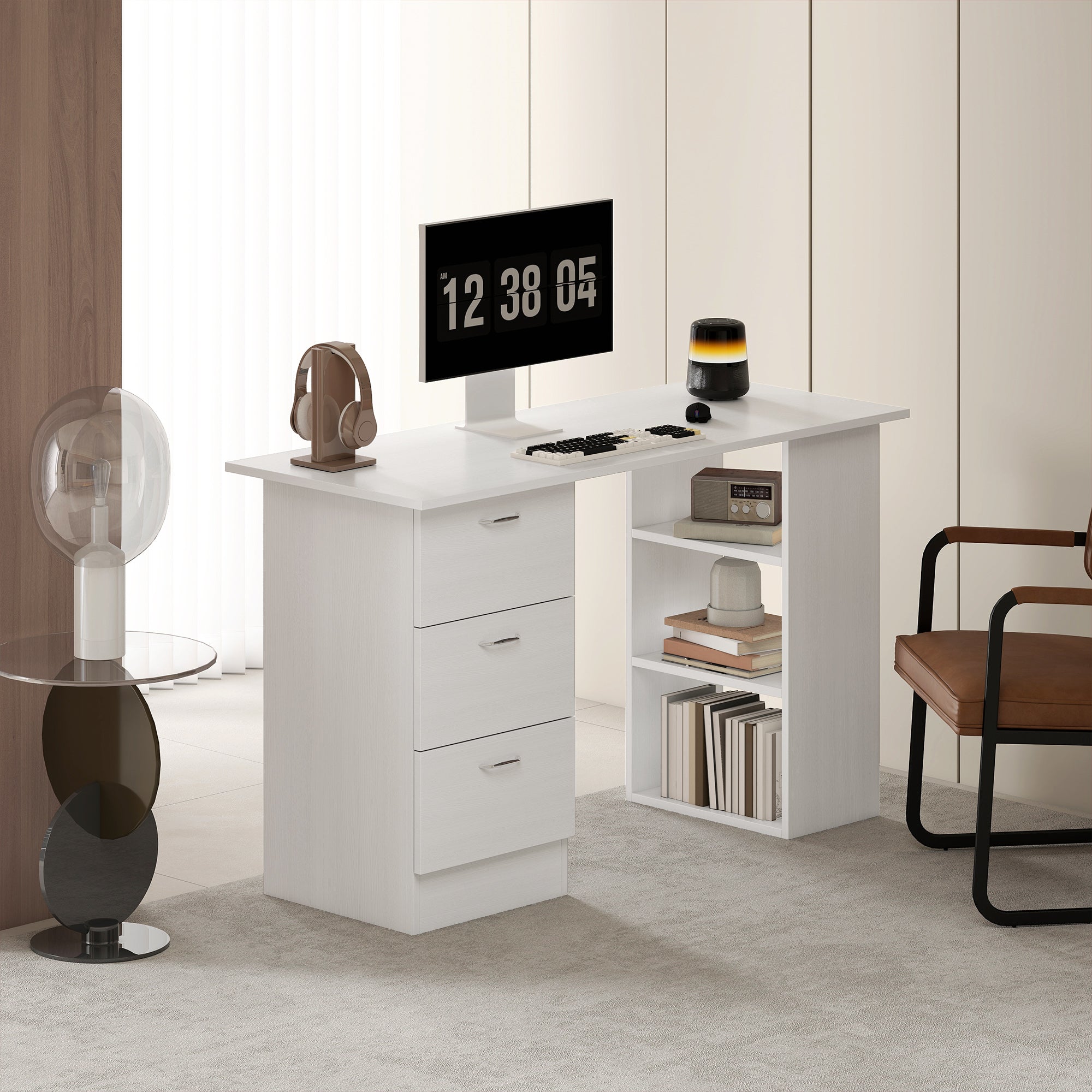 Desk with Storage, Computer Table 120 x 50 cm, Computer Desk with Shelves and Drawers, for Small Spaces, Bedroom, White