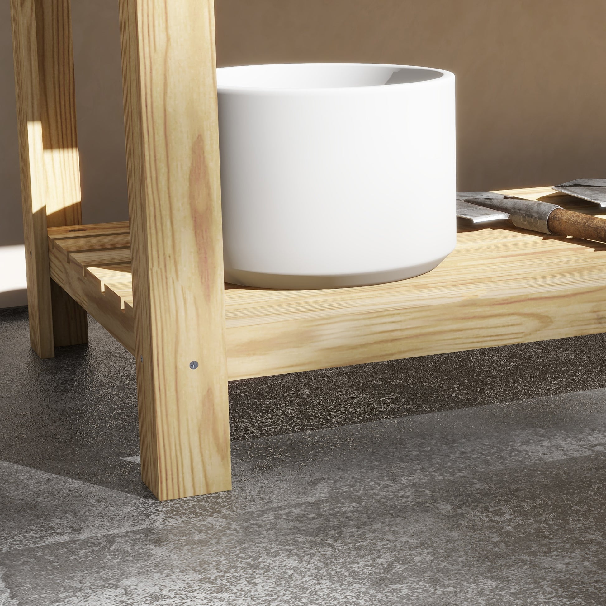 Raised Wooden Planter Stand - Planter with Removable Separator, Shelf, Irrigation Inserts, Drainage Felt Included - Dim. 115L x 46W x 75H cm - Solid Fir Wood