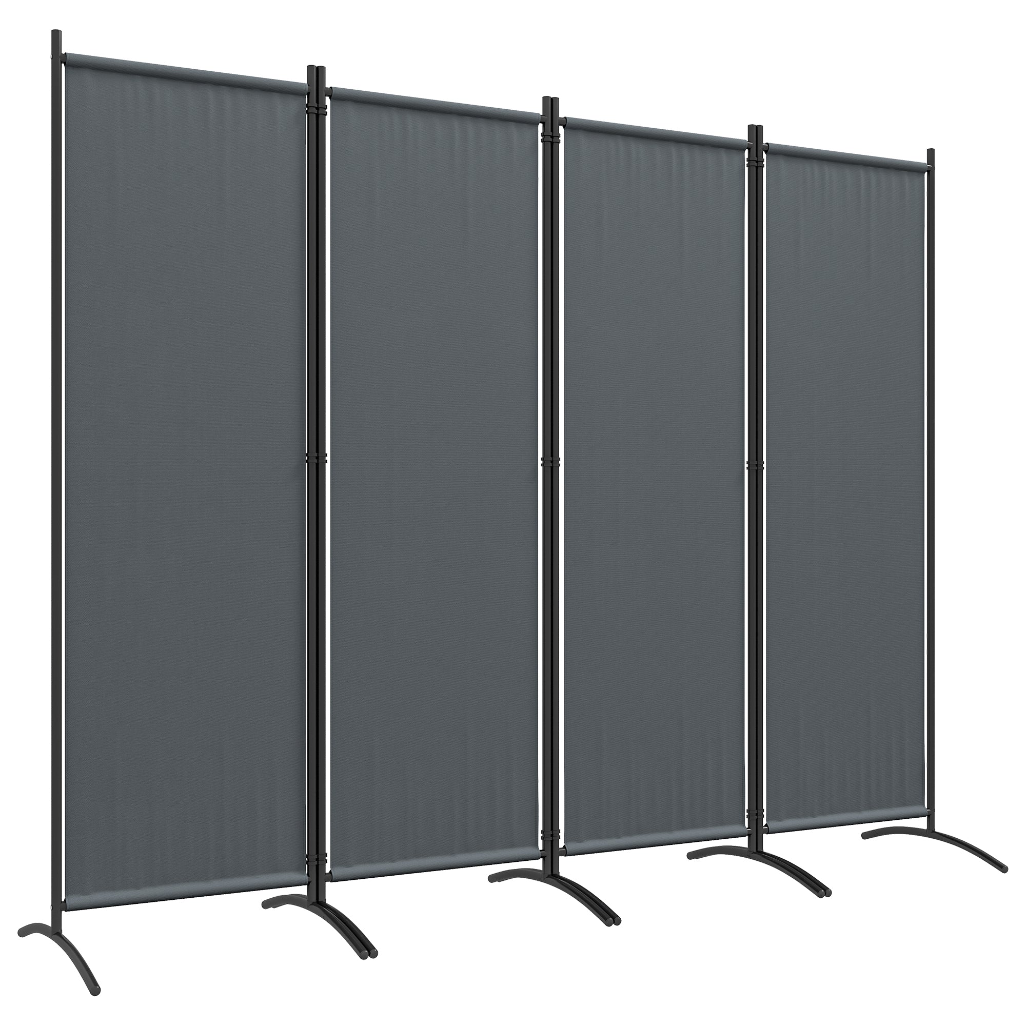 Room Divider 221 x 172 cm, 4-Panel Garden Room Divider with Wide Feet, for Patio, Pool, made of 180 g/m² Polyester Fabric, Dark Gray