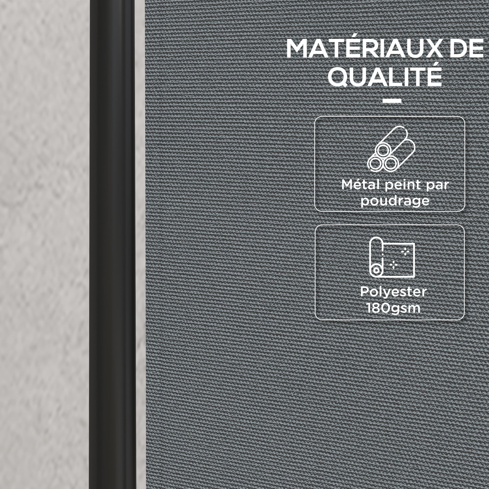 Room Divider 221 x 172 cm, 4-Panel Garden Room Divider with Wide Feet, for Patio, Pool, made of 180 g/m² Polyester Fabric, Dark Gray