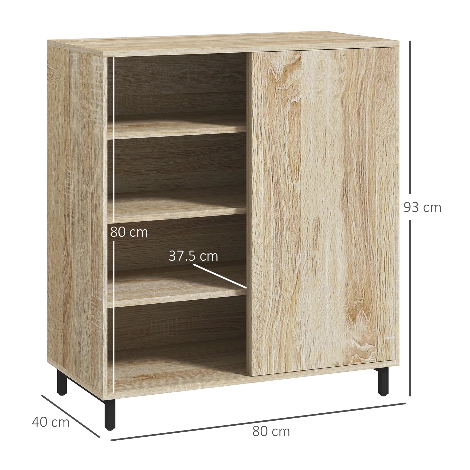 4-Tier Entryway Shoe Rack, Particleboard and Steel Shoe Storage with Sliding Door, Shoe Organizer with Shelves for up to 12 Pairs of Shoes, 80x40x93 cm, Wood Color