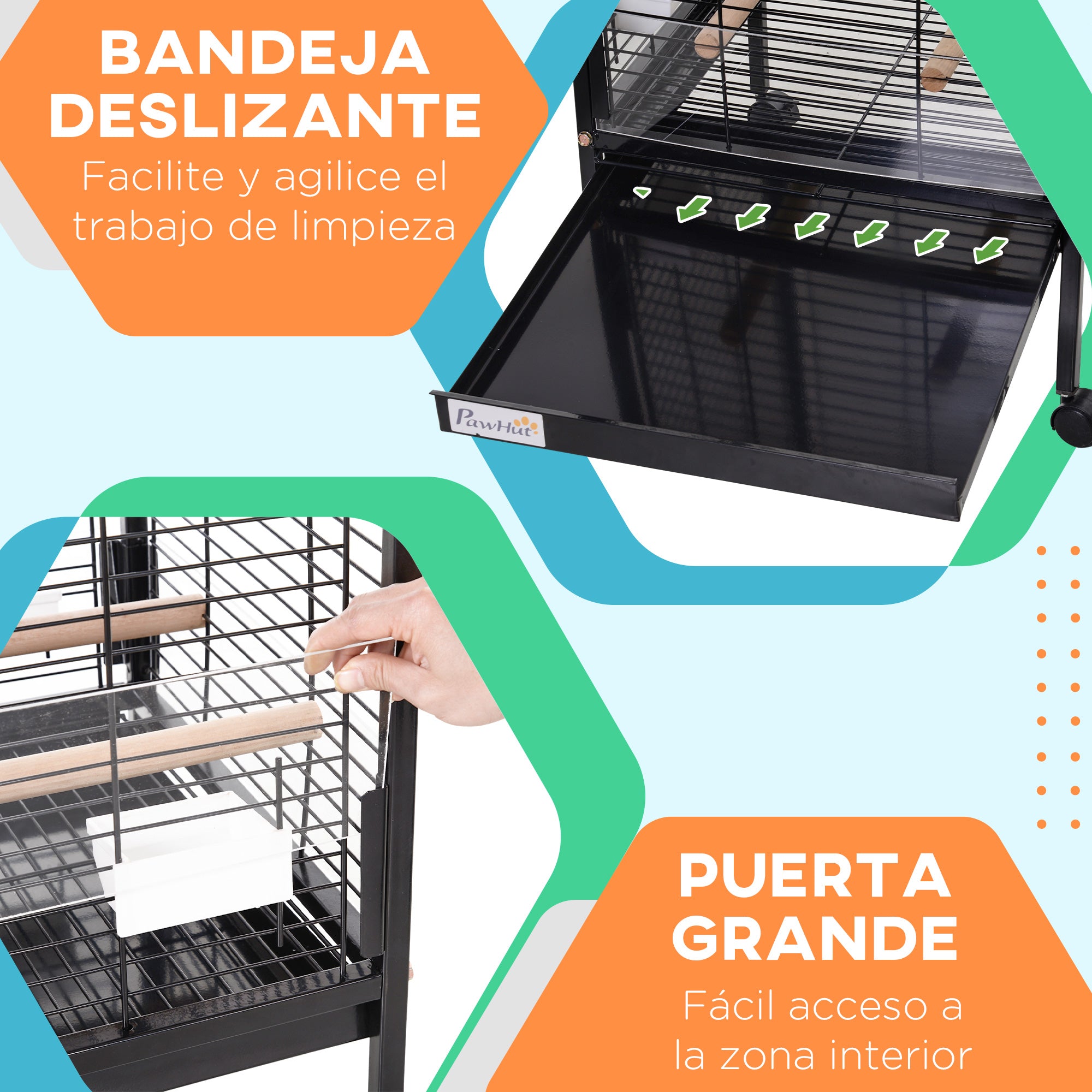 Metal Bird Cage with 3 Removable Wooden Perches Spacious for Parrots Canaries Parakeets with 4 Wheels 54x54x151 cm Black