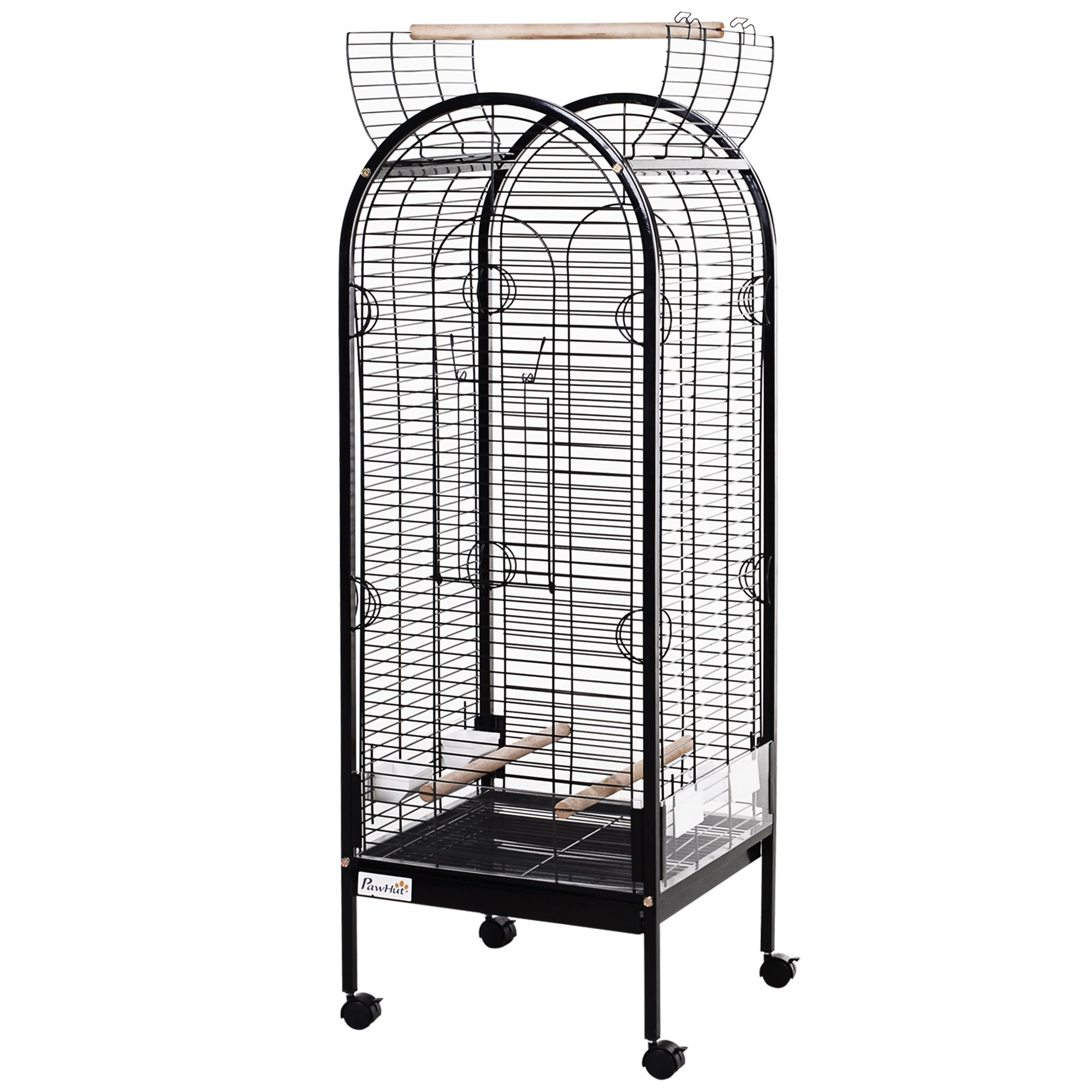 Metal Bird Cage with 3 Removable Wooden Perches Spacious for Parrots Canaries Parakeets with 4 Wheels 54x54x151 cm Black