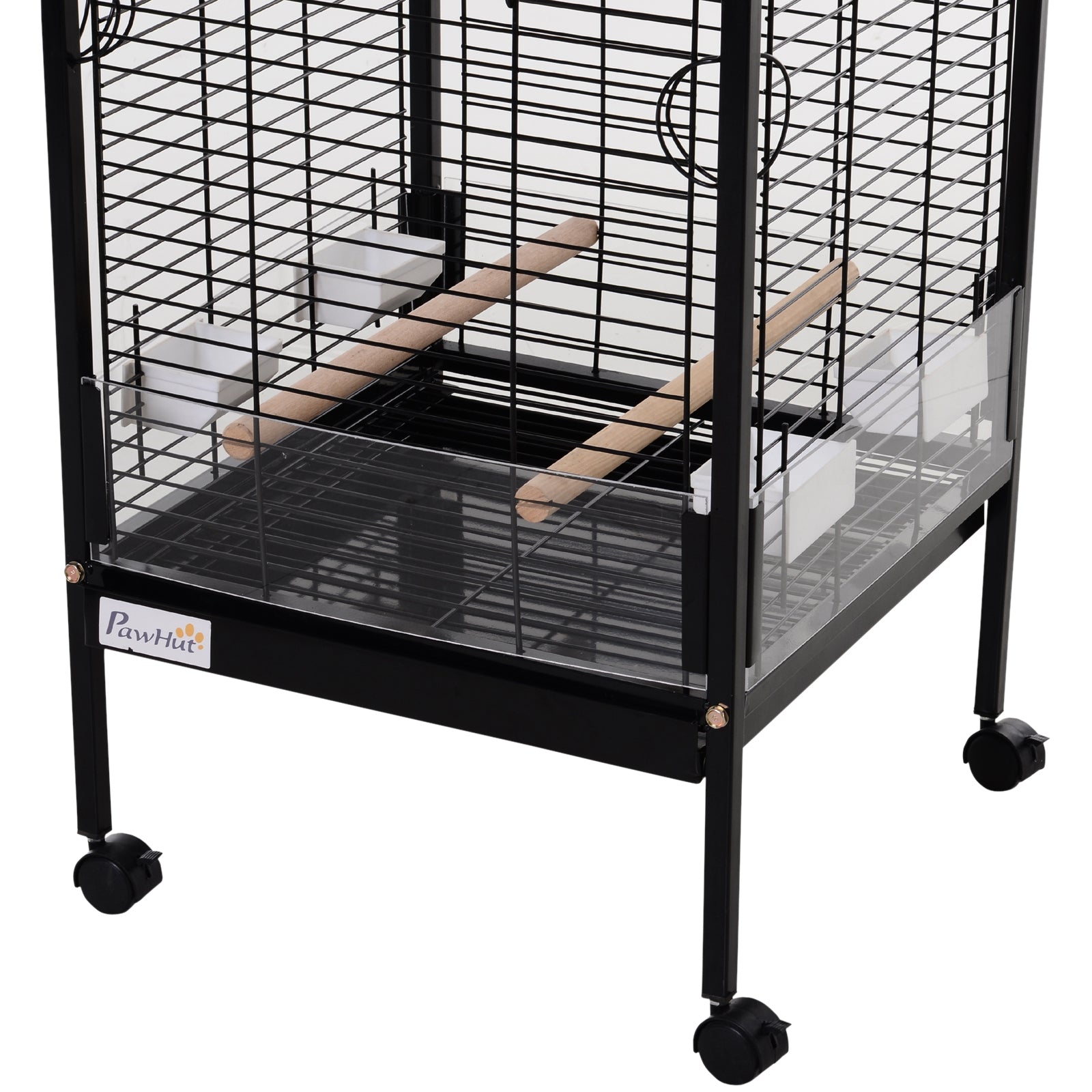 Metal Bird Cage with 3 Removable Wooden Perches Spacious for Parrots Canaries Parakeets with 4 Wheels 54x54x151 cm Black
