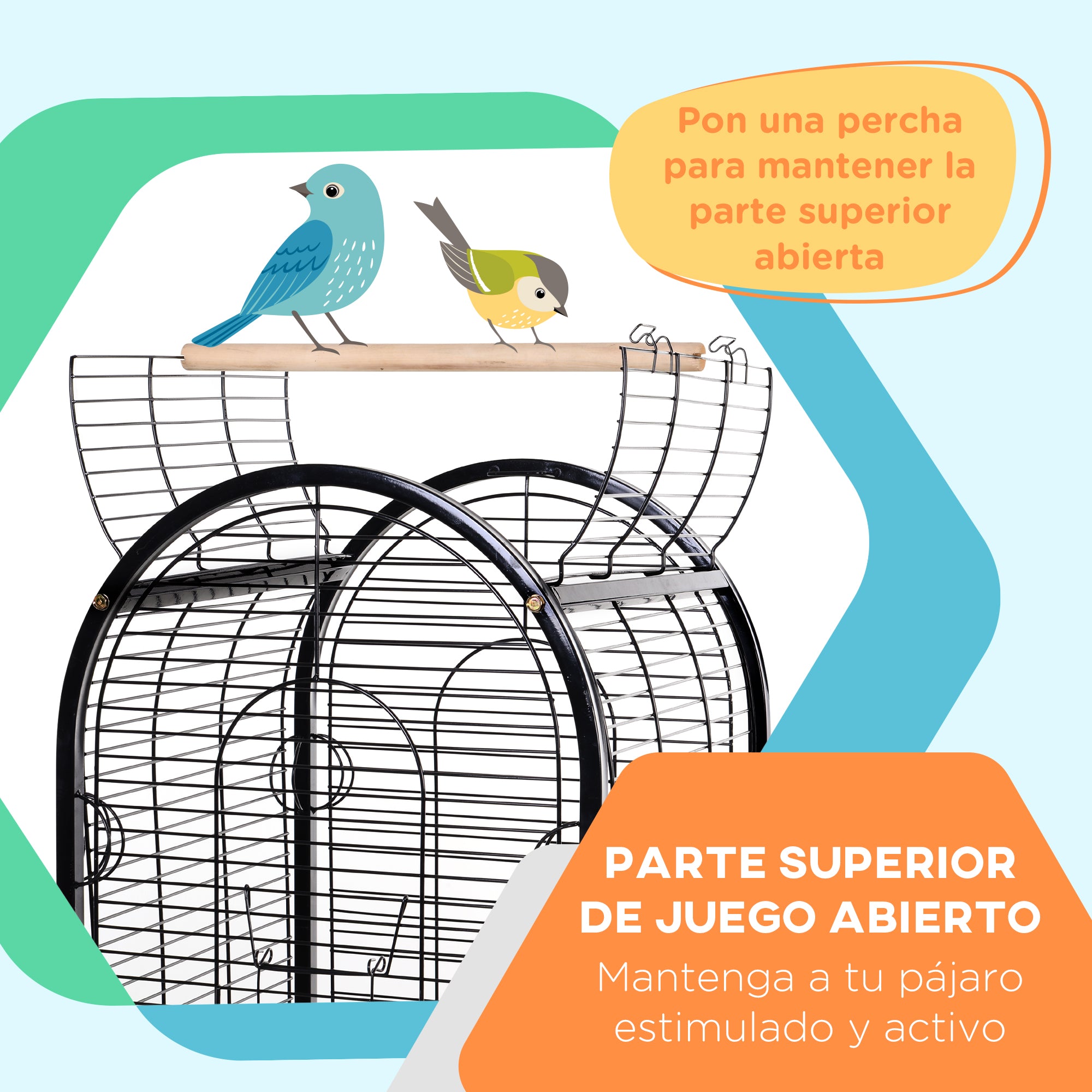 Metal Bird Cage with 3 Removable Wooden Perches Spacious for Parrots Canaries Parakeets with 4 Wheels 54x54x151 cm Black